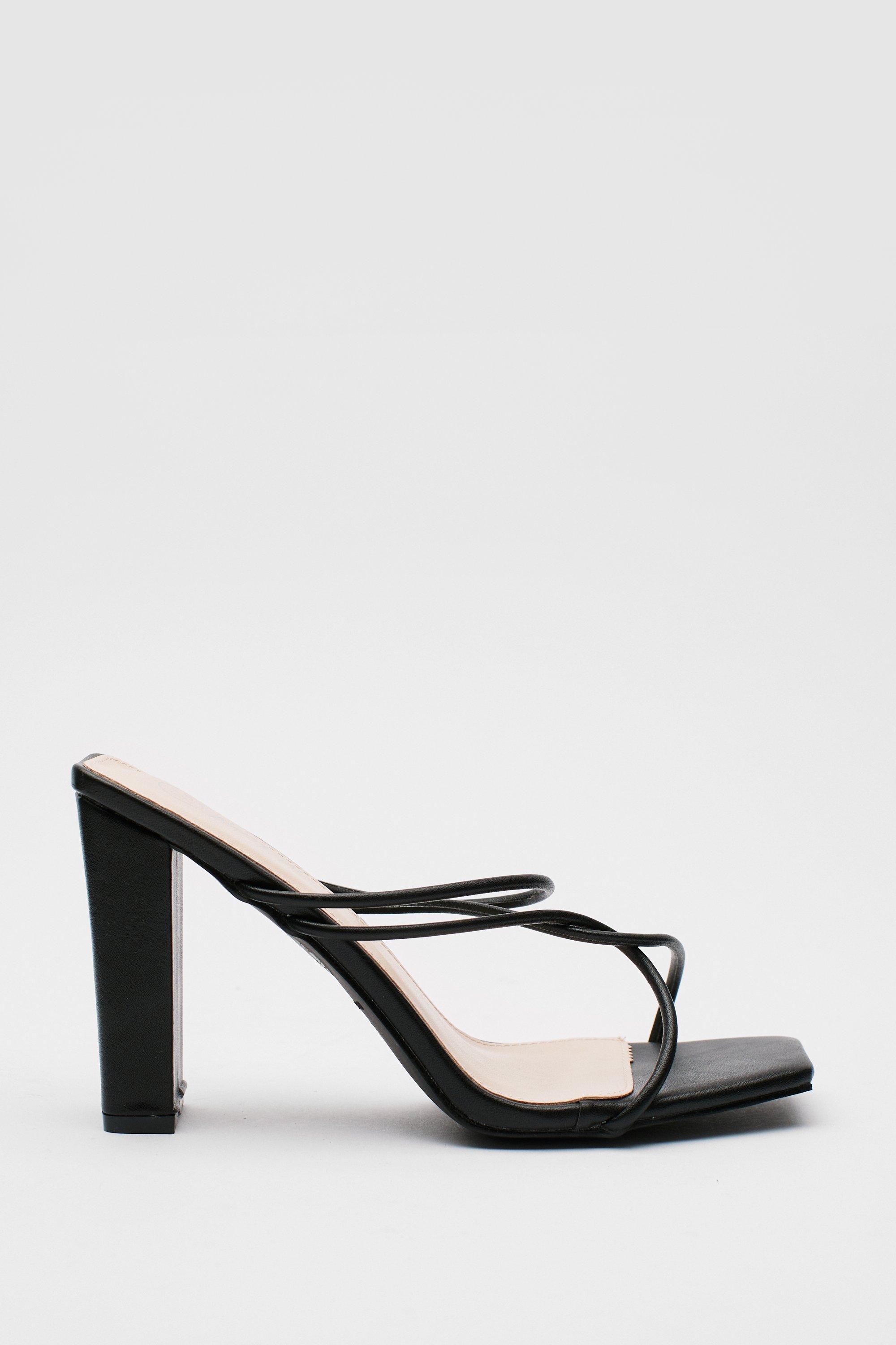 Strappy Faux Leather Block Heeled Mules Nasty Gal