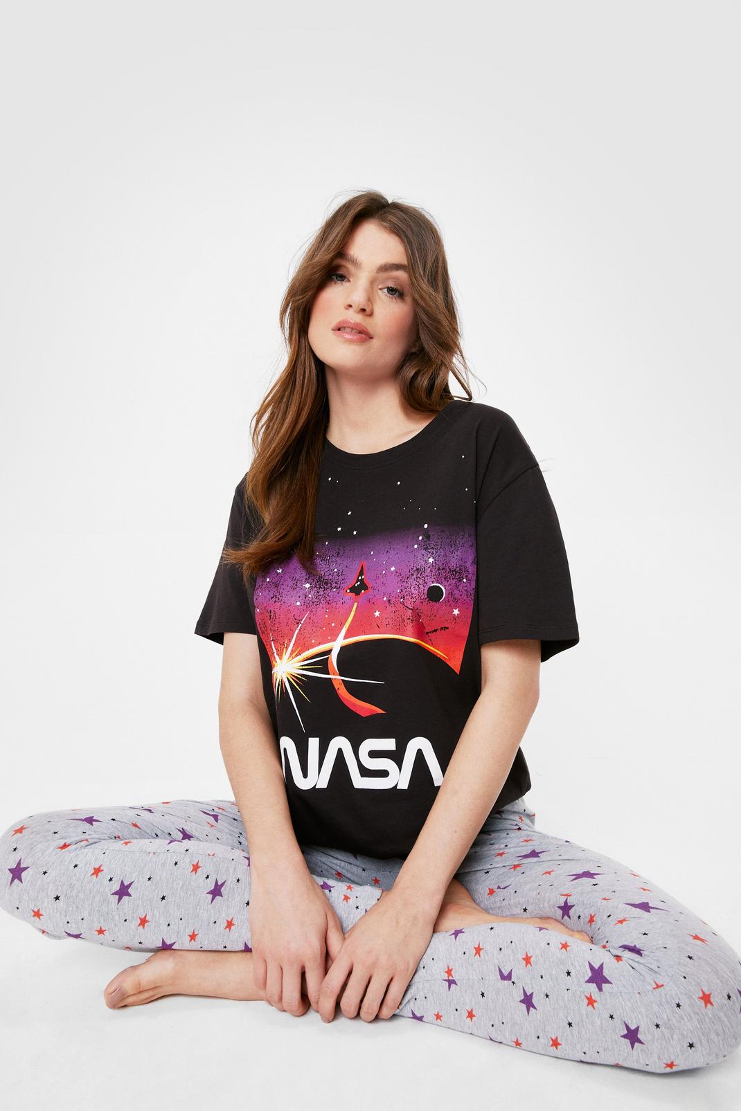 Grey NASA Graphic Pyjama T-Shirt and Leggings Set image number 1