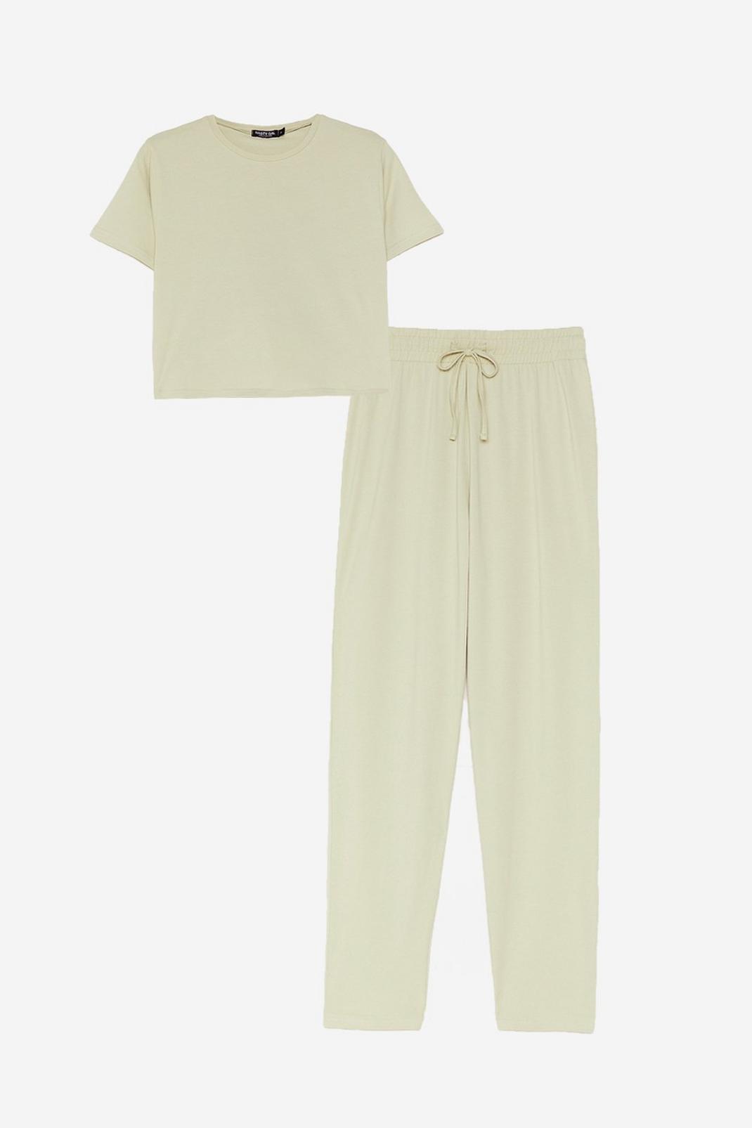 Sage Cropped T-Shirt and Tracksuit Pants Pyjama Set image number 1