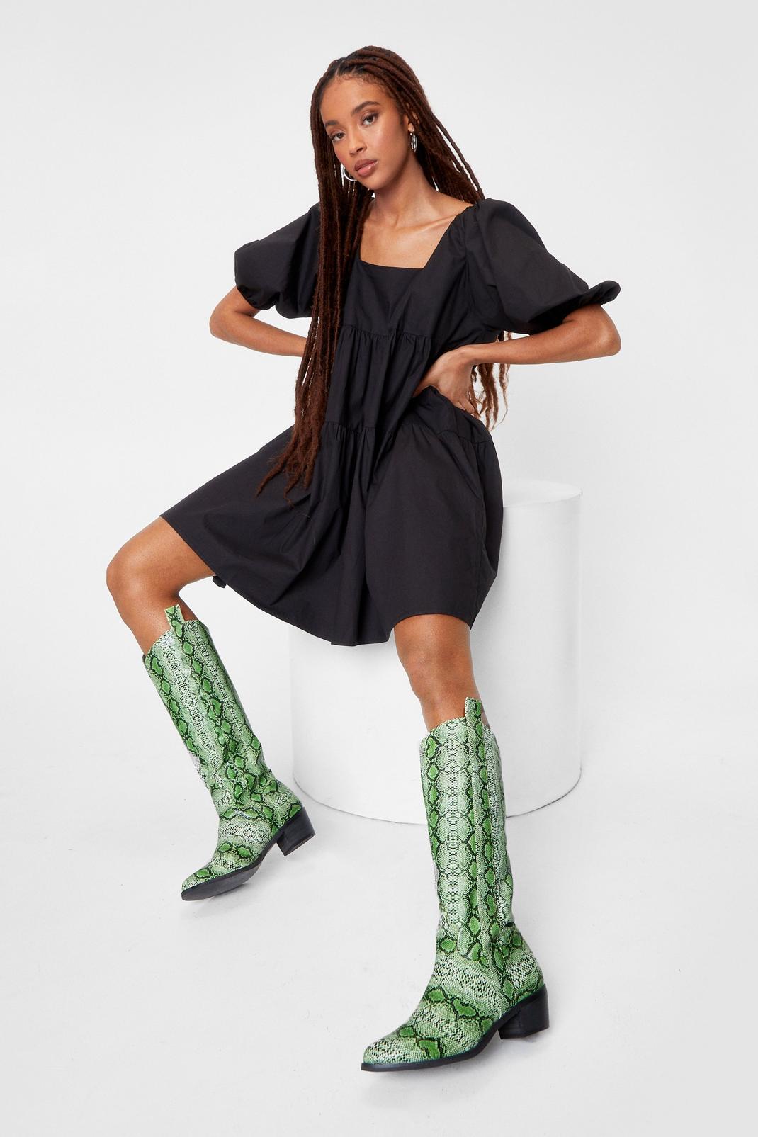 Citrus green Faux Leather Snake Print Cowboy Boots image number 1