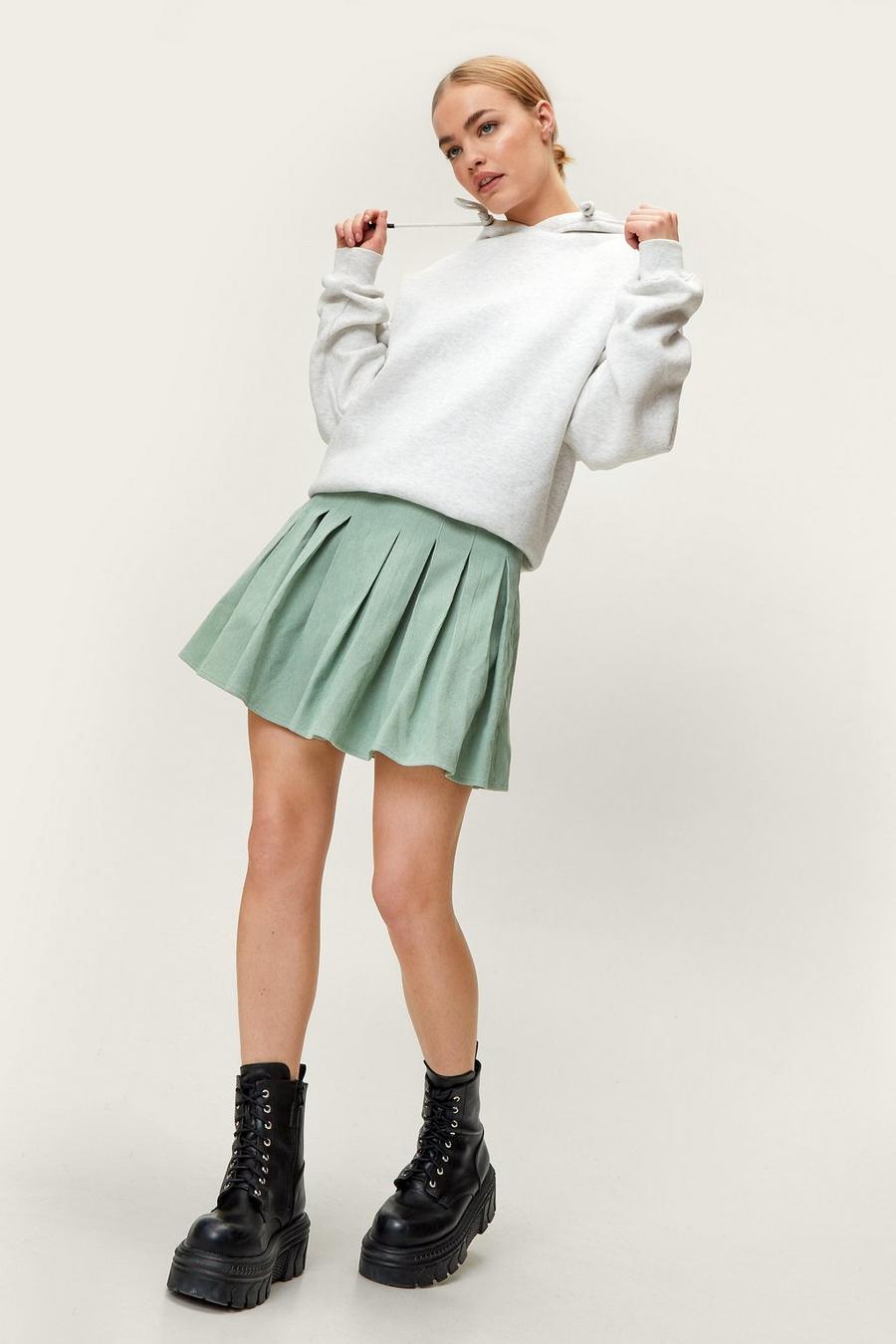 High Waisted Corduroy Pleated Mini Skirt