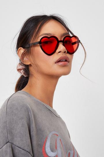 Oversized Tinted Heart Glasses red