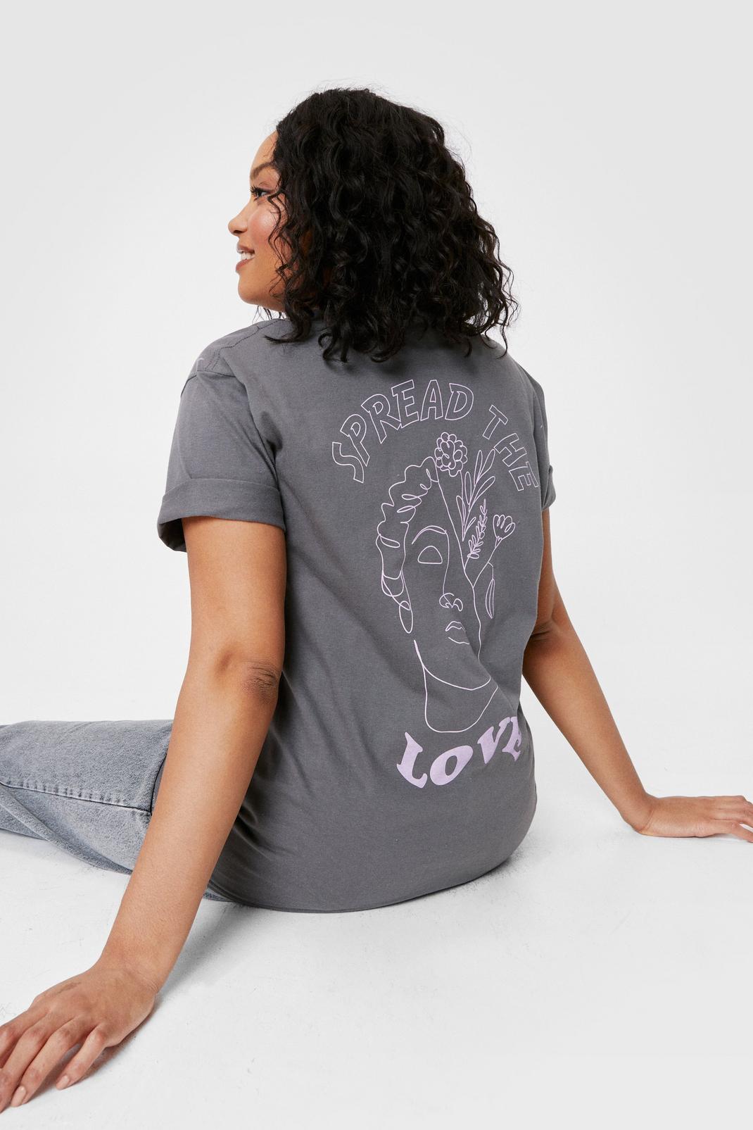 Charcoal Plus Size Love Slogan Back T-Shirt image number 1