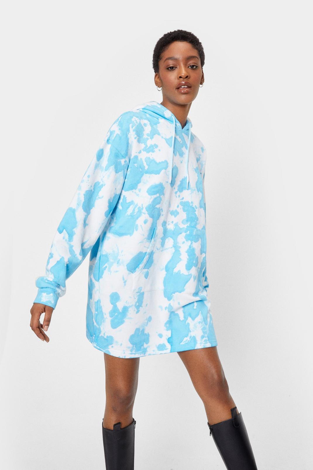 Baby blue When This is Over-sized Tie Dye Hoodie Dress image number 1
