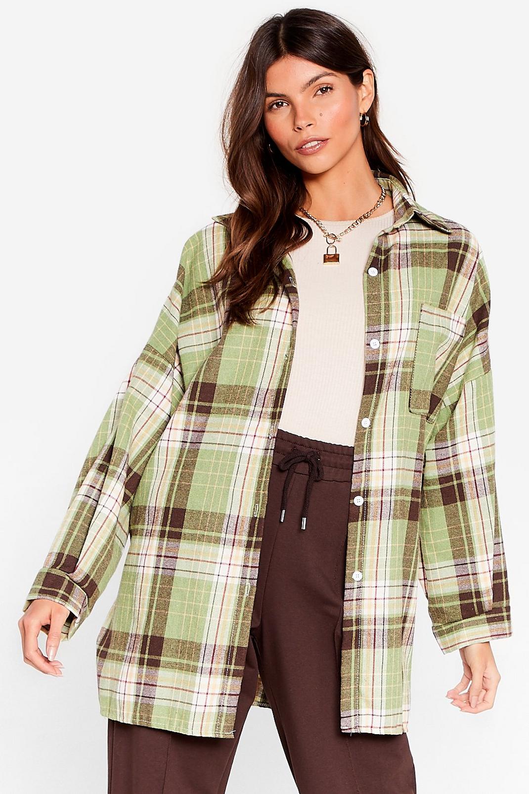 Green Check Drop Sleeve Oversized Shirt image number 1
