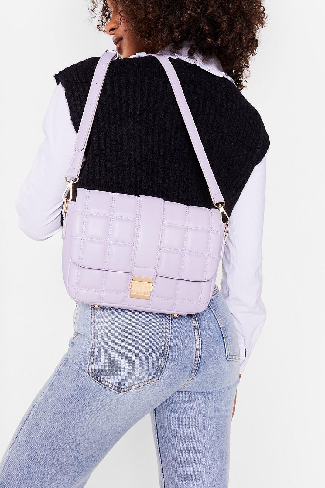 Lilac Quilted Faux Leather Crossbody Bag image number 1