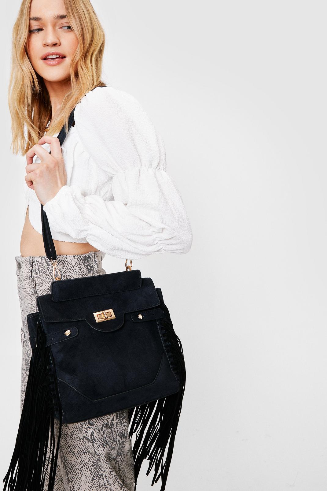 8 Other Reasons Suede Fringe Crossbody Festival Bag in Gray
