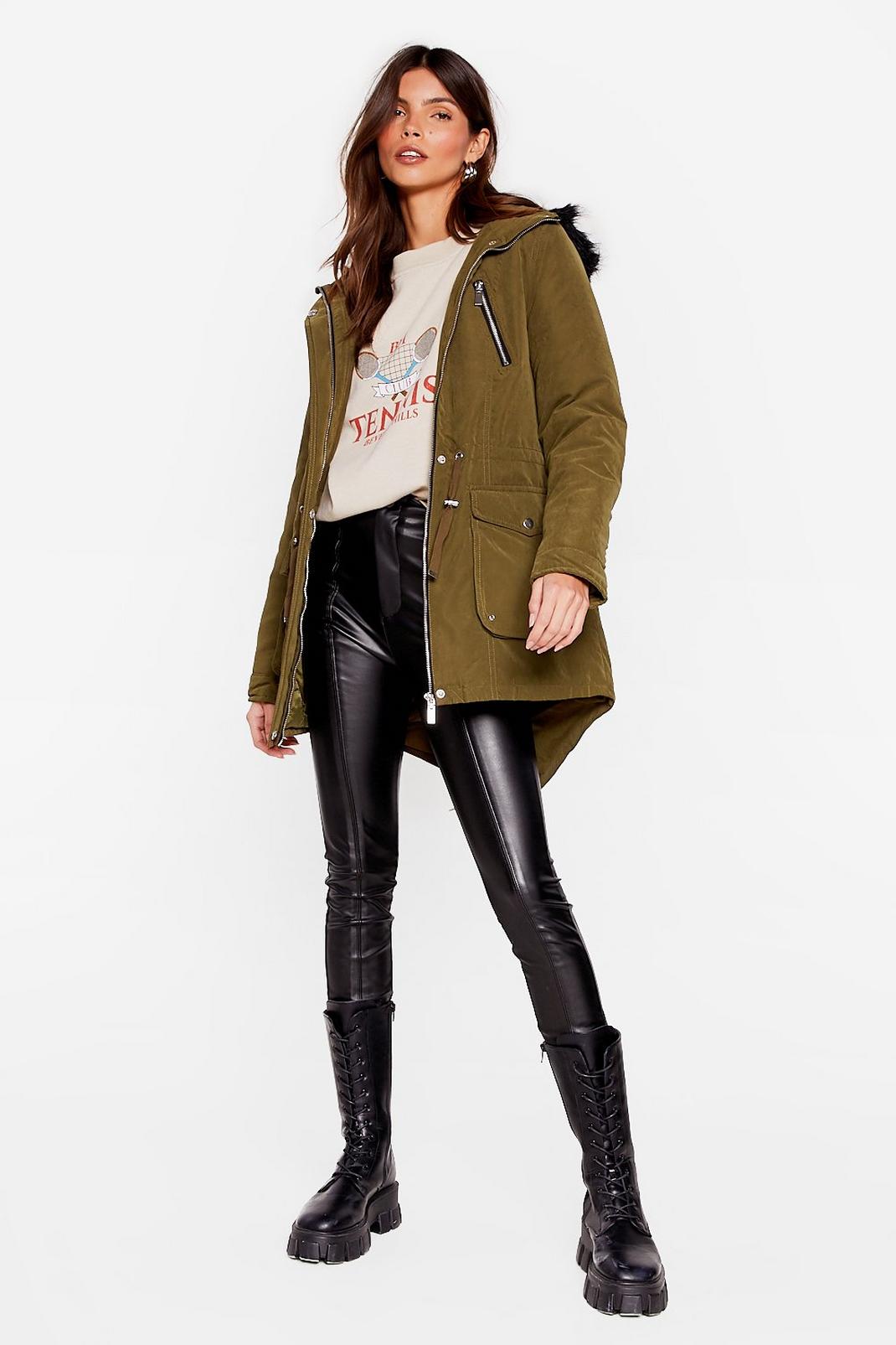 Khaki You're Covered Relaxed Longline Parka Coat image number 1