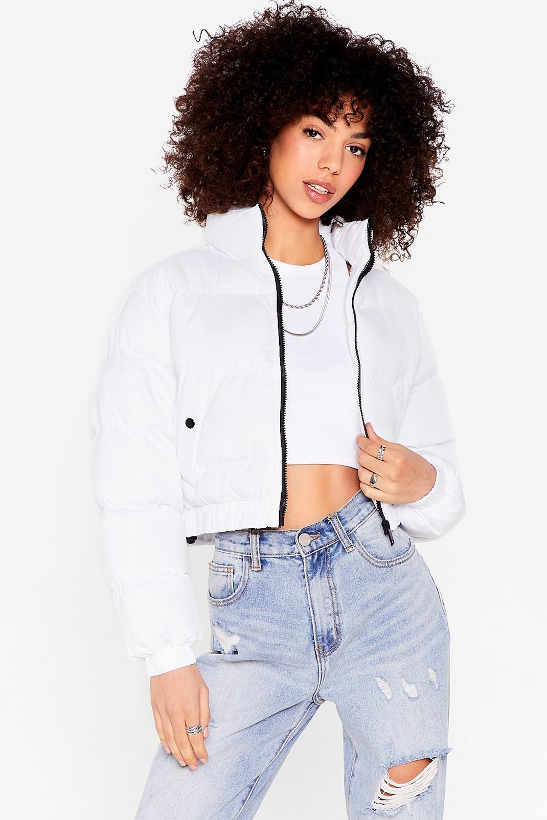 White Cropped Puffer Jacket image number 1