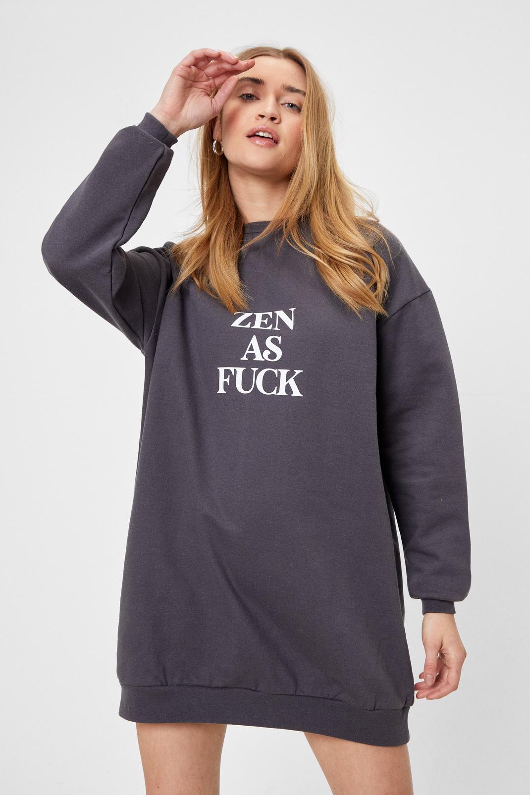 Charcoal Zen As Fuck Graphic Sweatshirt Dress image number 1