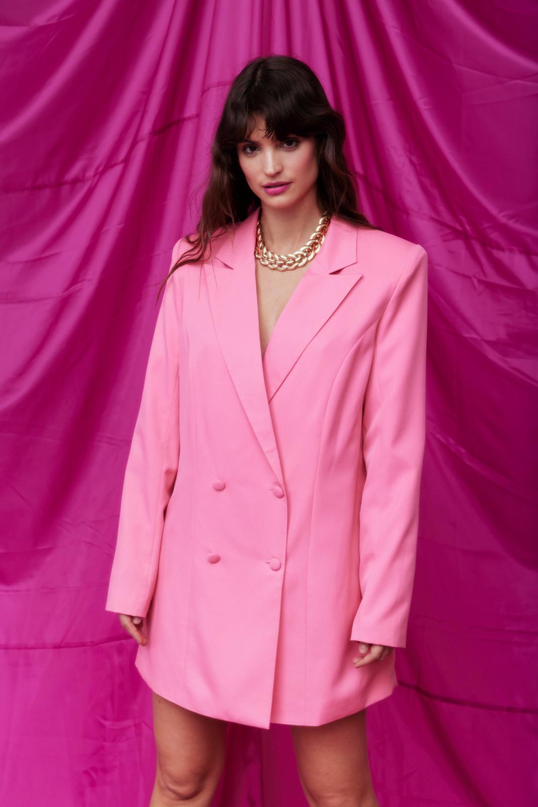 Pink Double Breasted Oversized Blazer Dress image number 1