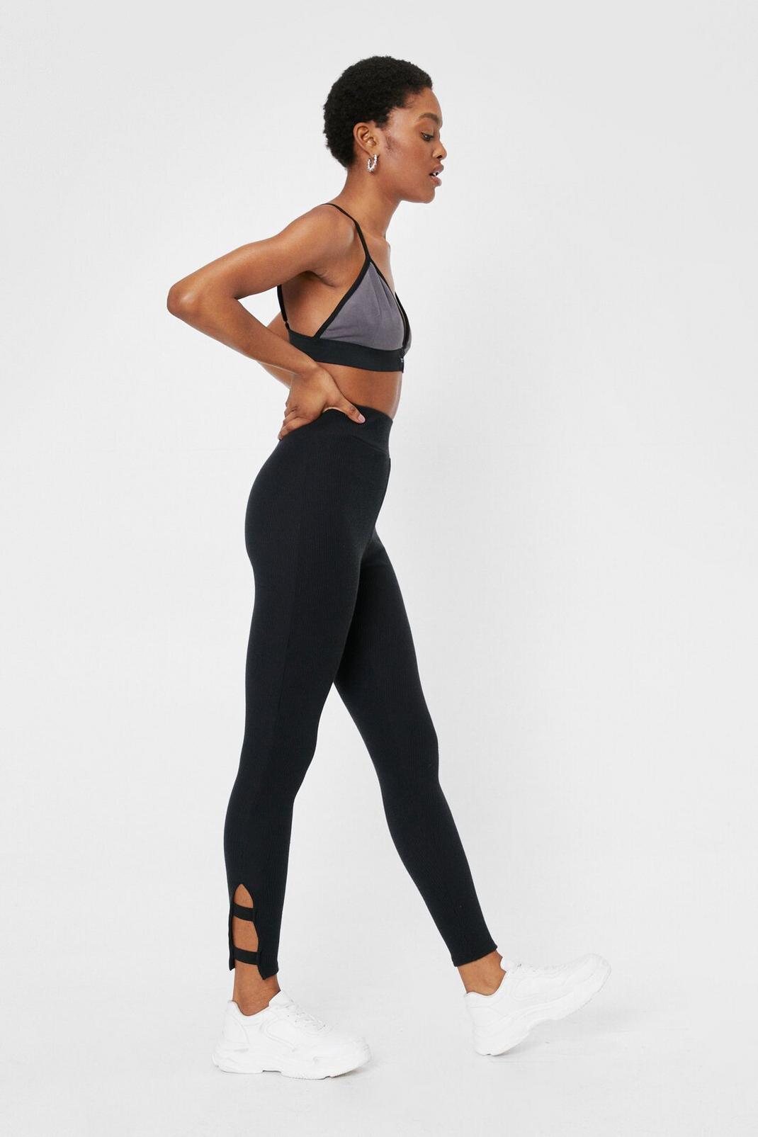 Black Cut-Out Fitted Leggings  image number 1