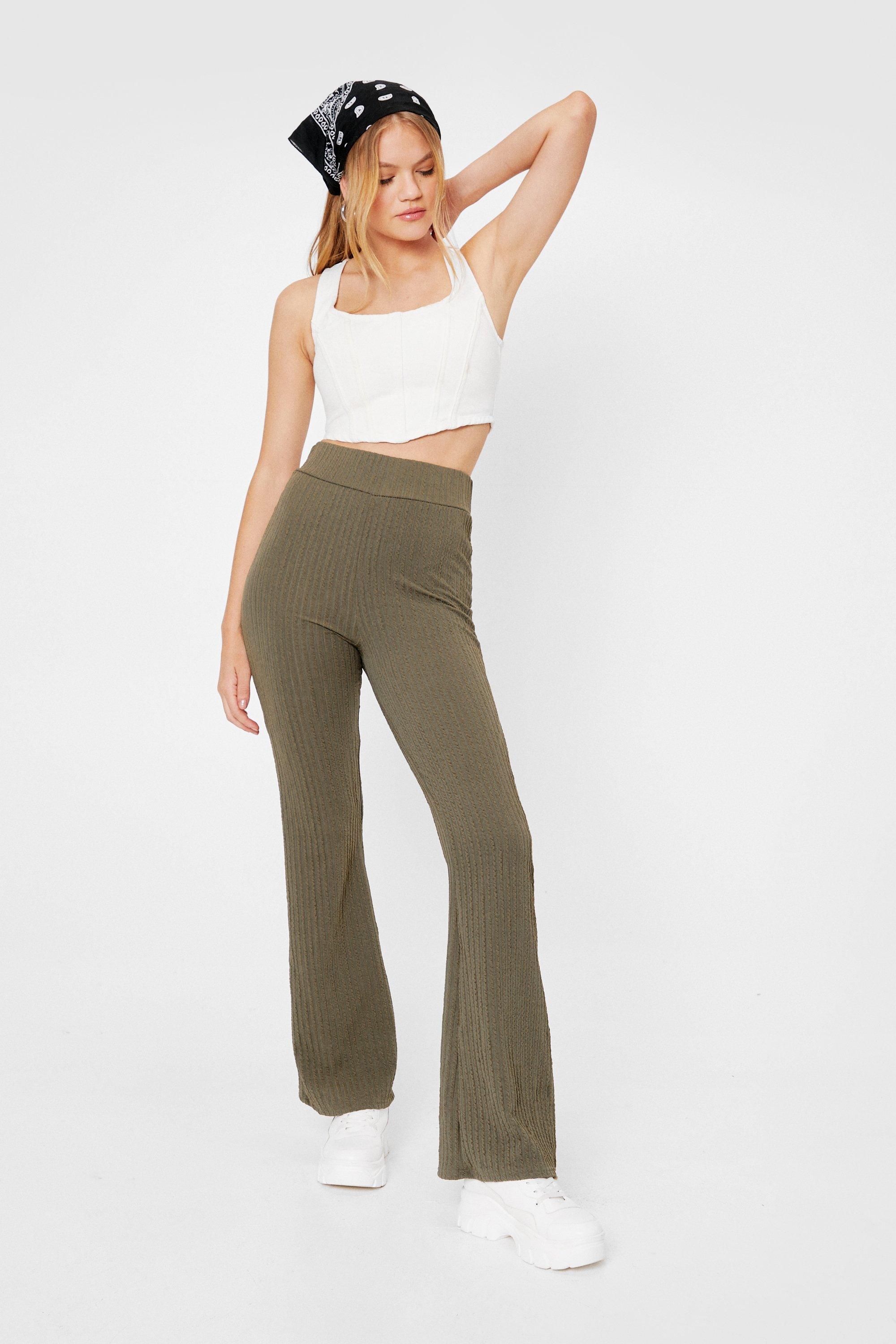 Ribbed High Waisted Flare Trousers