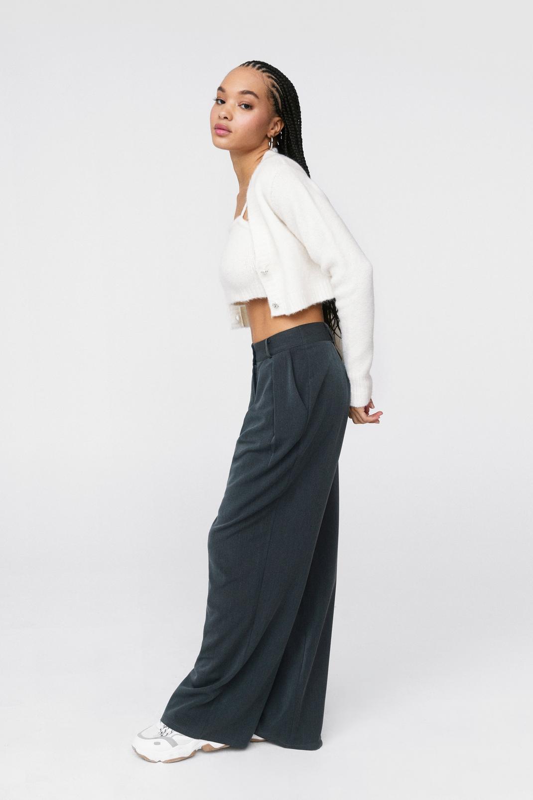 Grey Pleated Front Wide Leg Pants image number 1