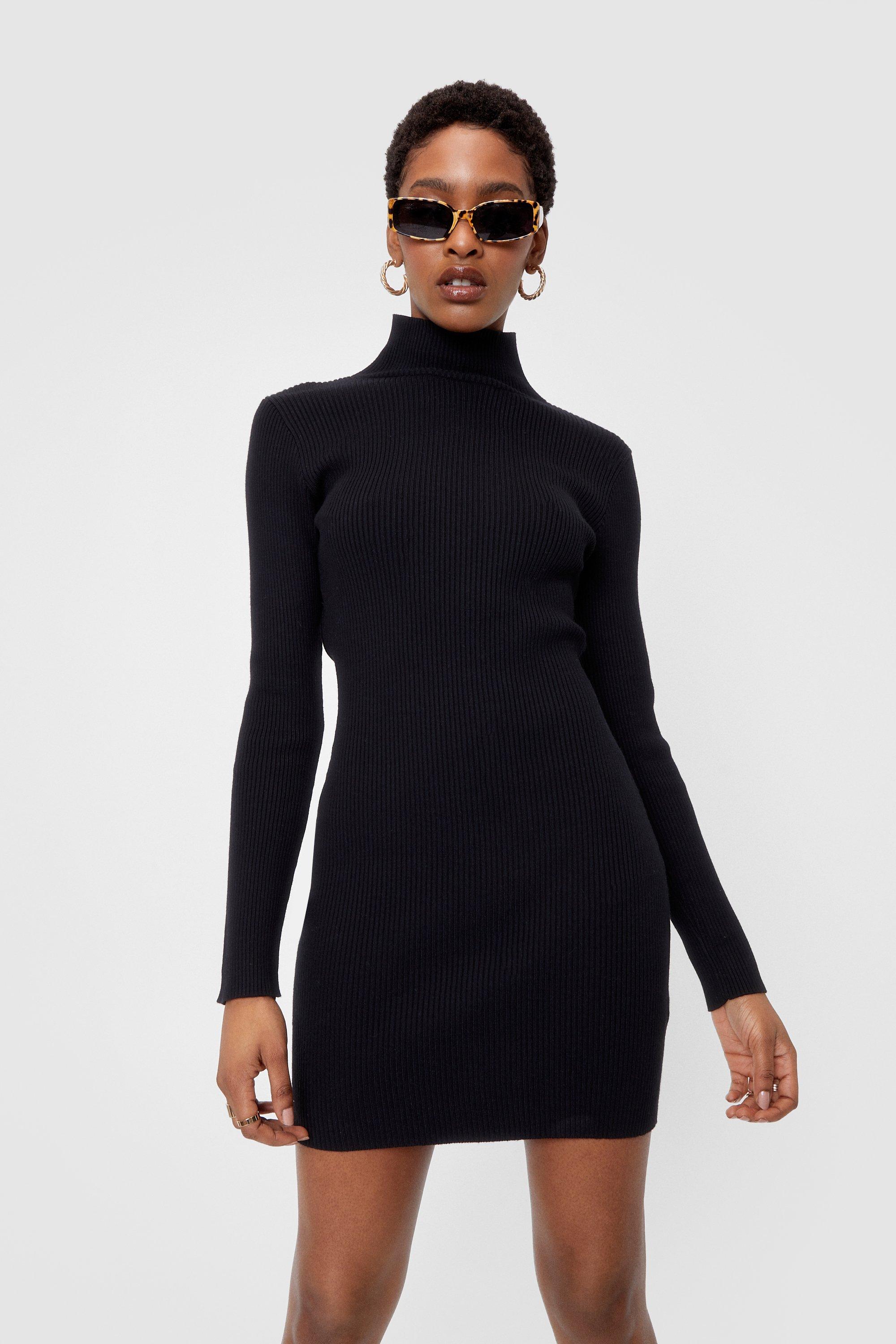 black turtleneck bodycon dress