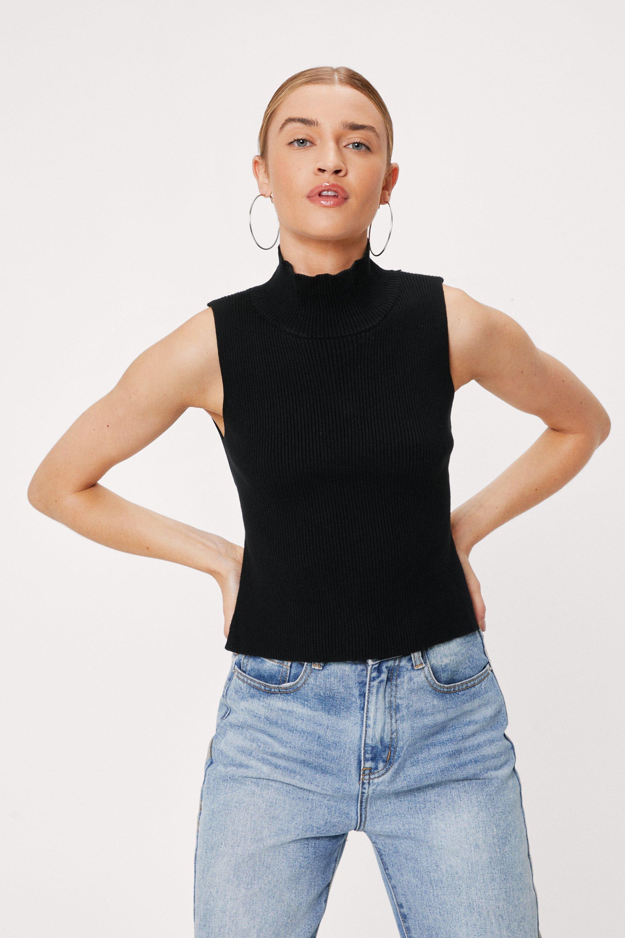 Sleeveless High Neck Backless Knit Top