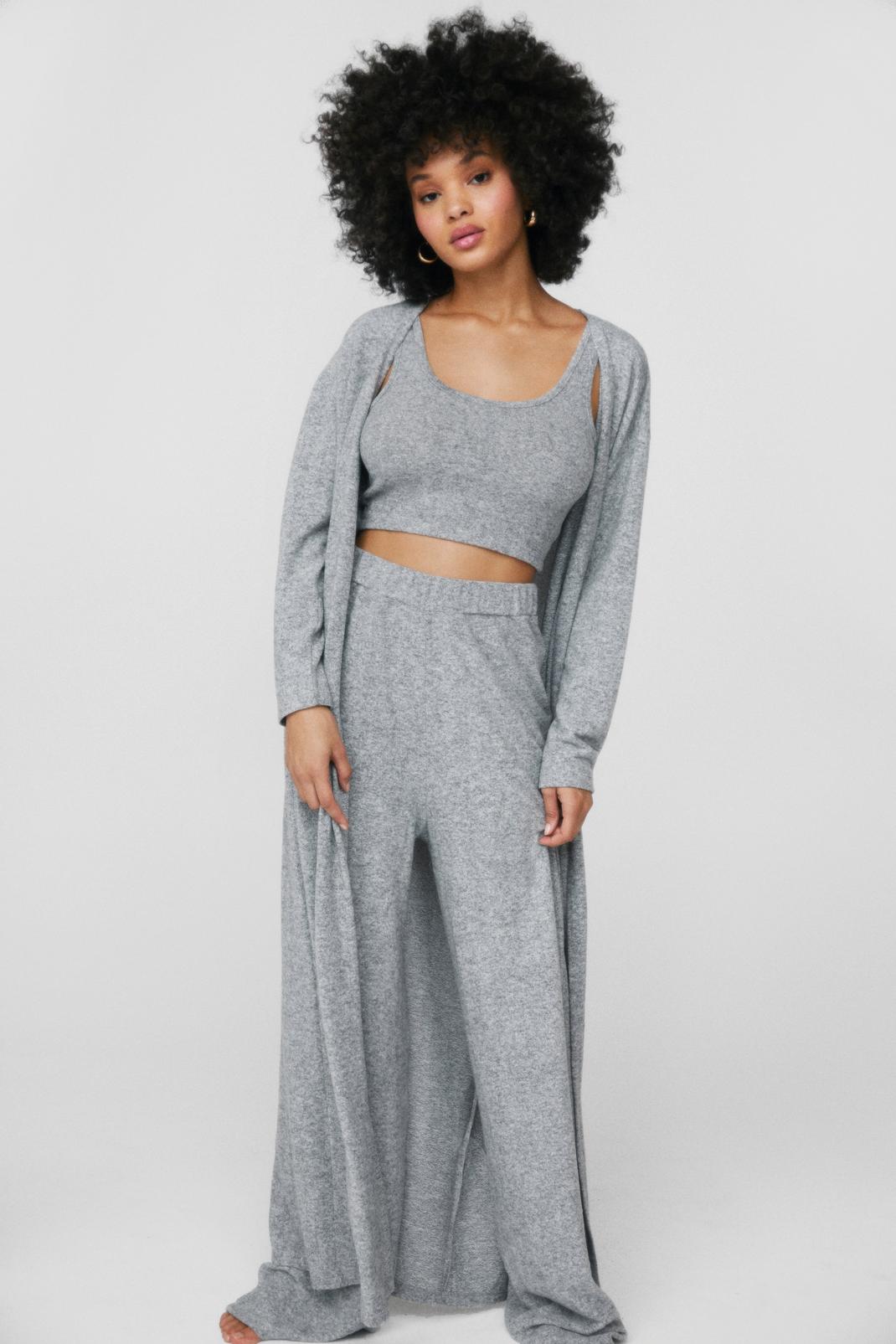 Grey Crop Top and Trousers 3-Pc Loungewear Set image number 1
