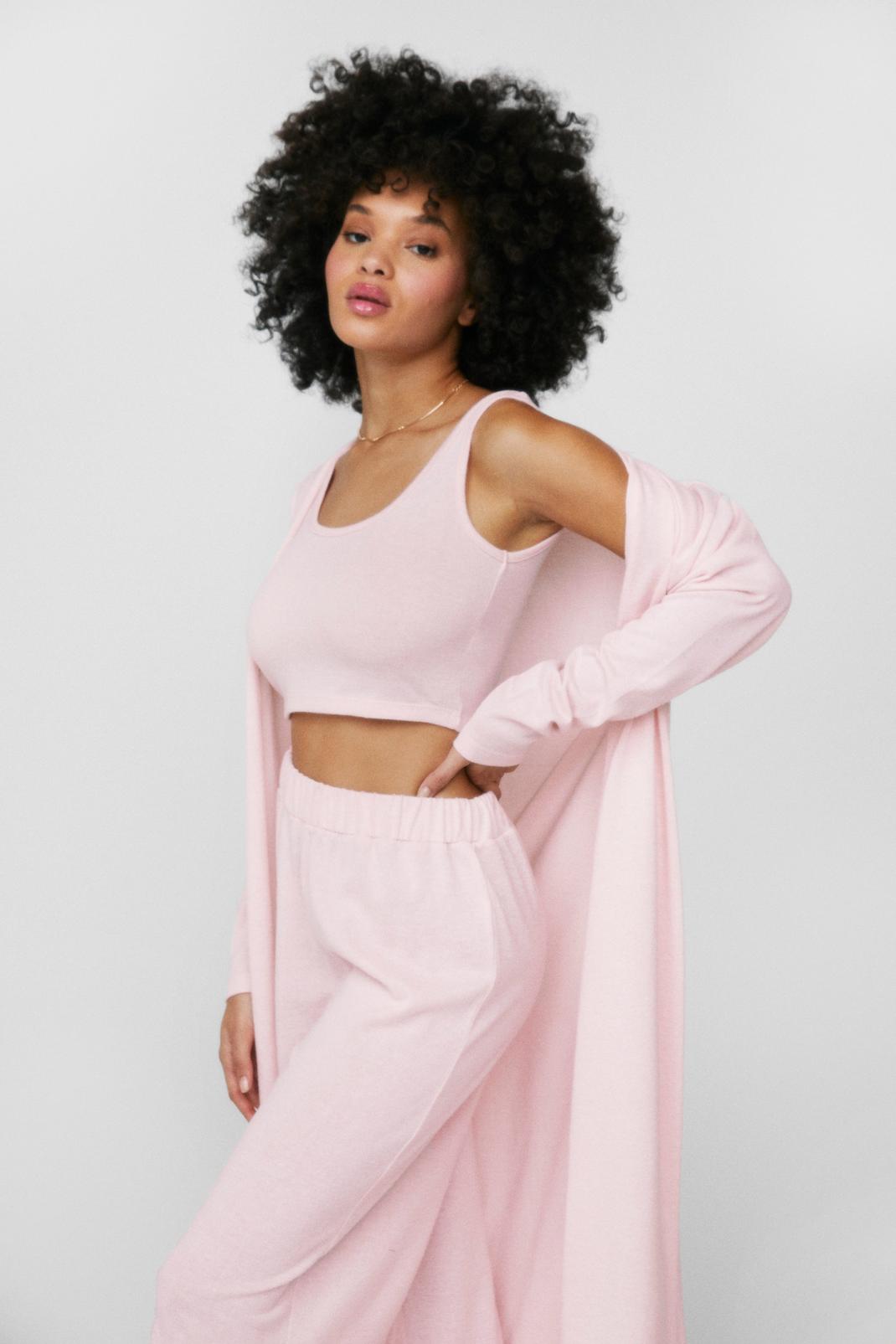 Pink Crop Top and Trousers 3-Pc Loungewear Set image number 1