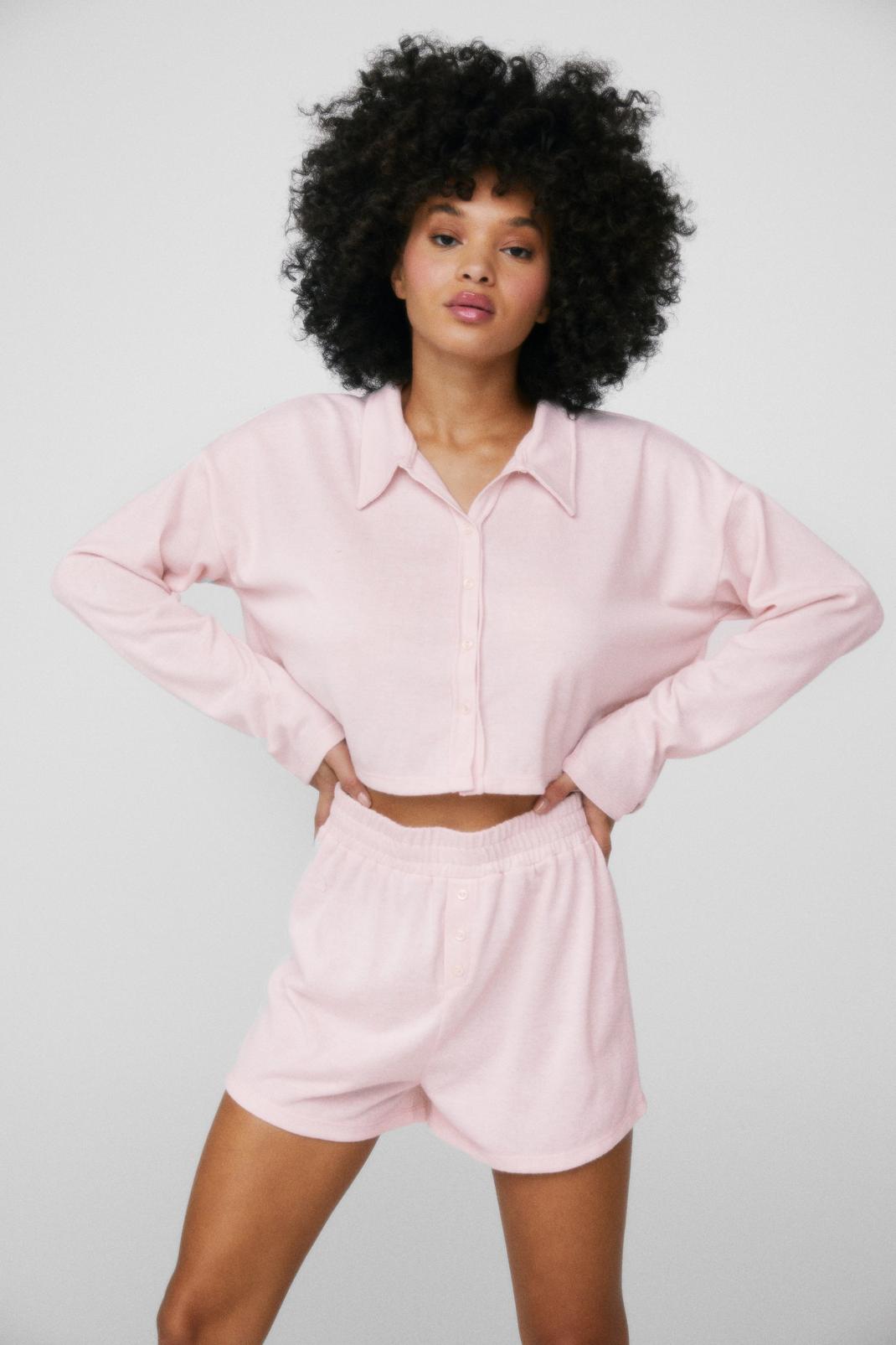Pink Jersey Shirt and High Waisted Shorts Lounge Set image number 1