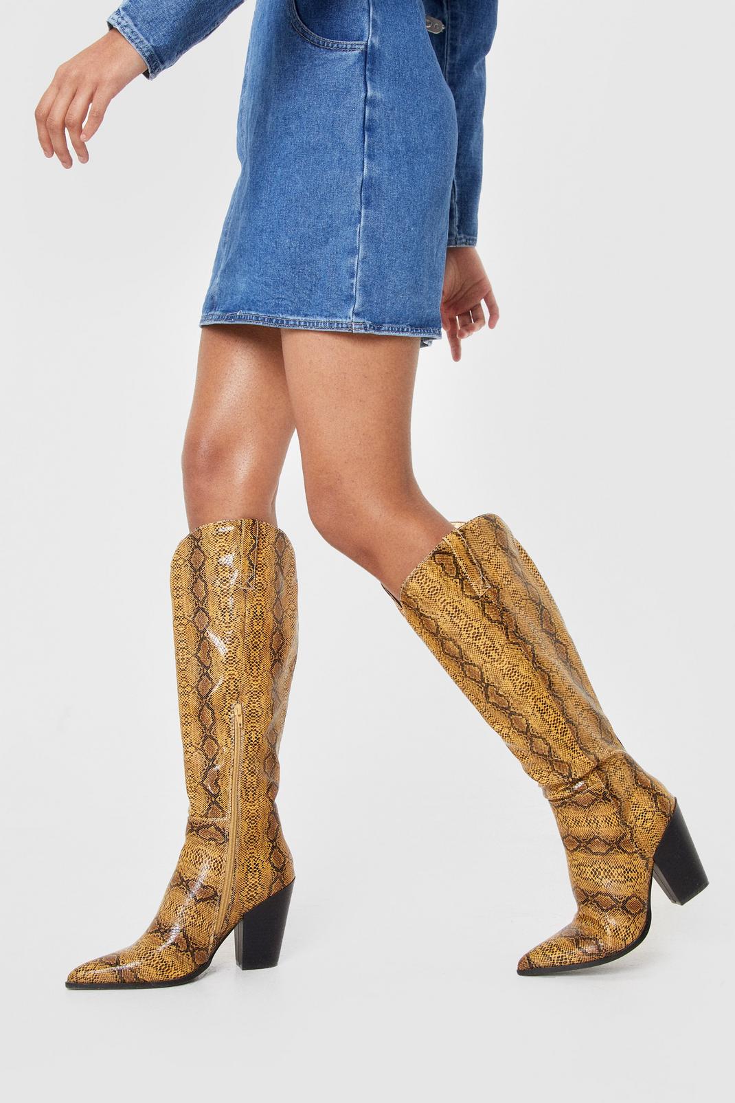 855 Faux Snake Print Heeled Western Boots image number 2