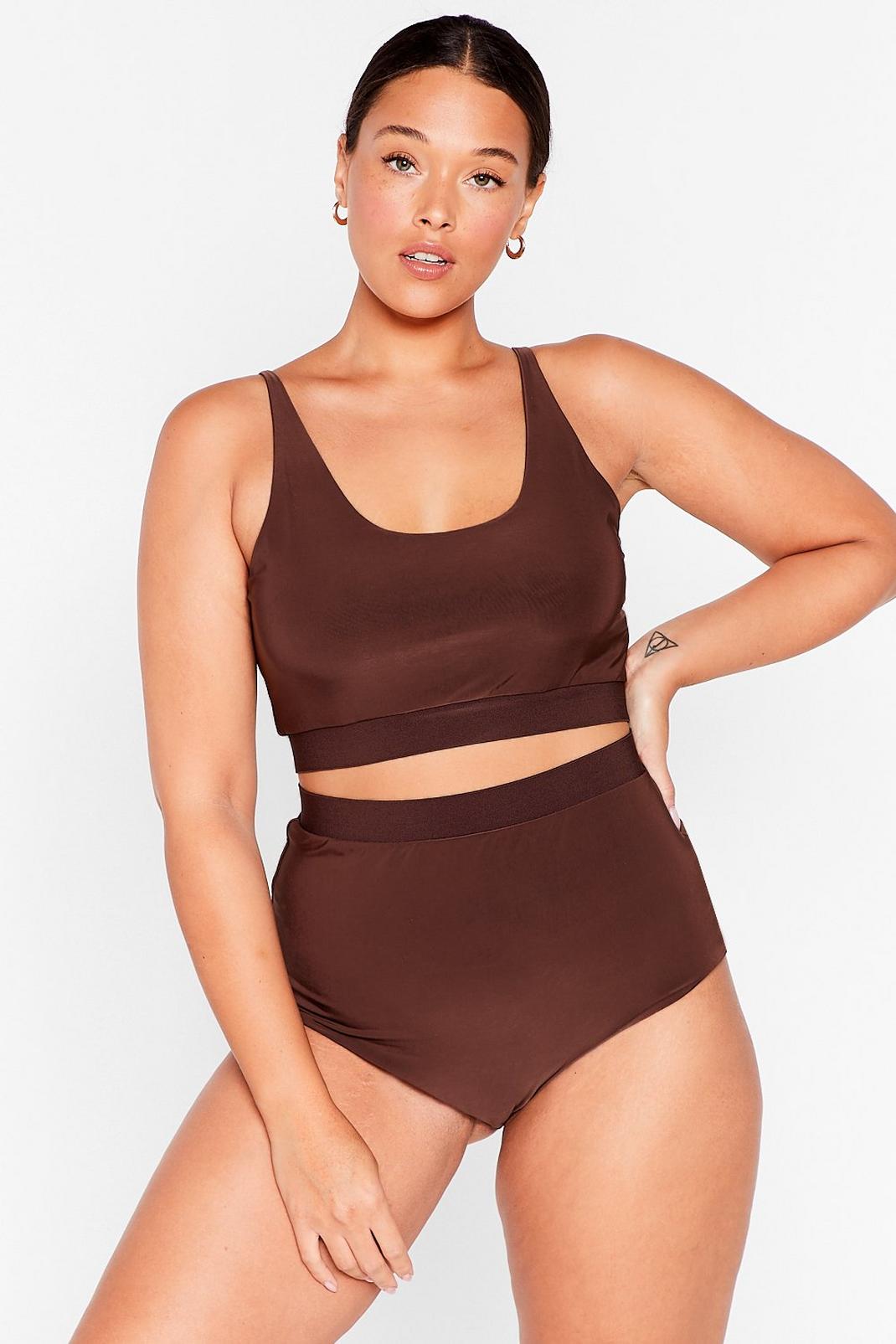 Chocolate Plus Size Slinky Bralette and Knickers Set image number 1