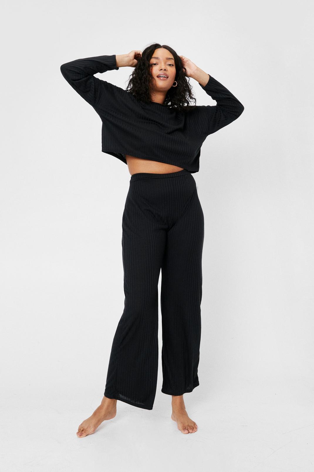 Black Plus Size Top and Pants Loungewear Set image number 1