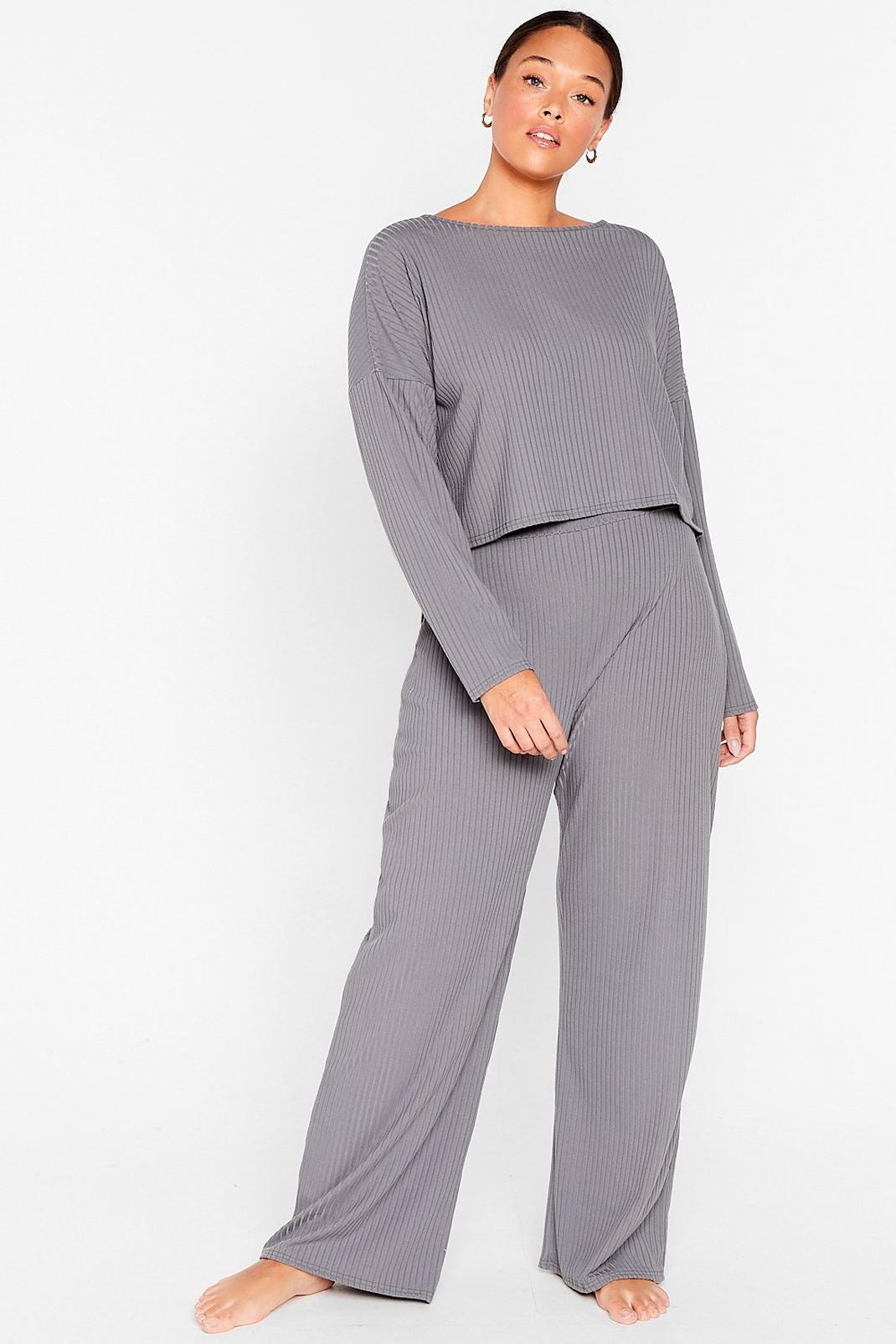 Grande Taille - Ensemble de confort côtelé top & pantalon , Grey image number 1