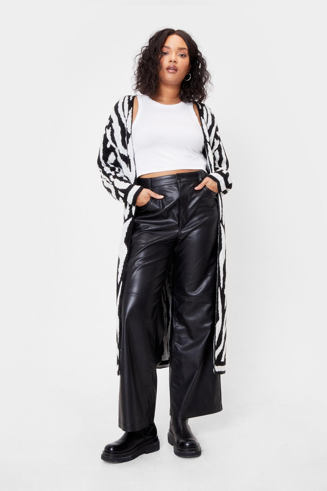 Black Plus Size Zebra Print Longline Knitted Cardigan image number 1
