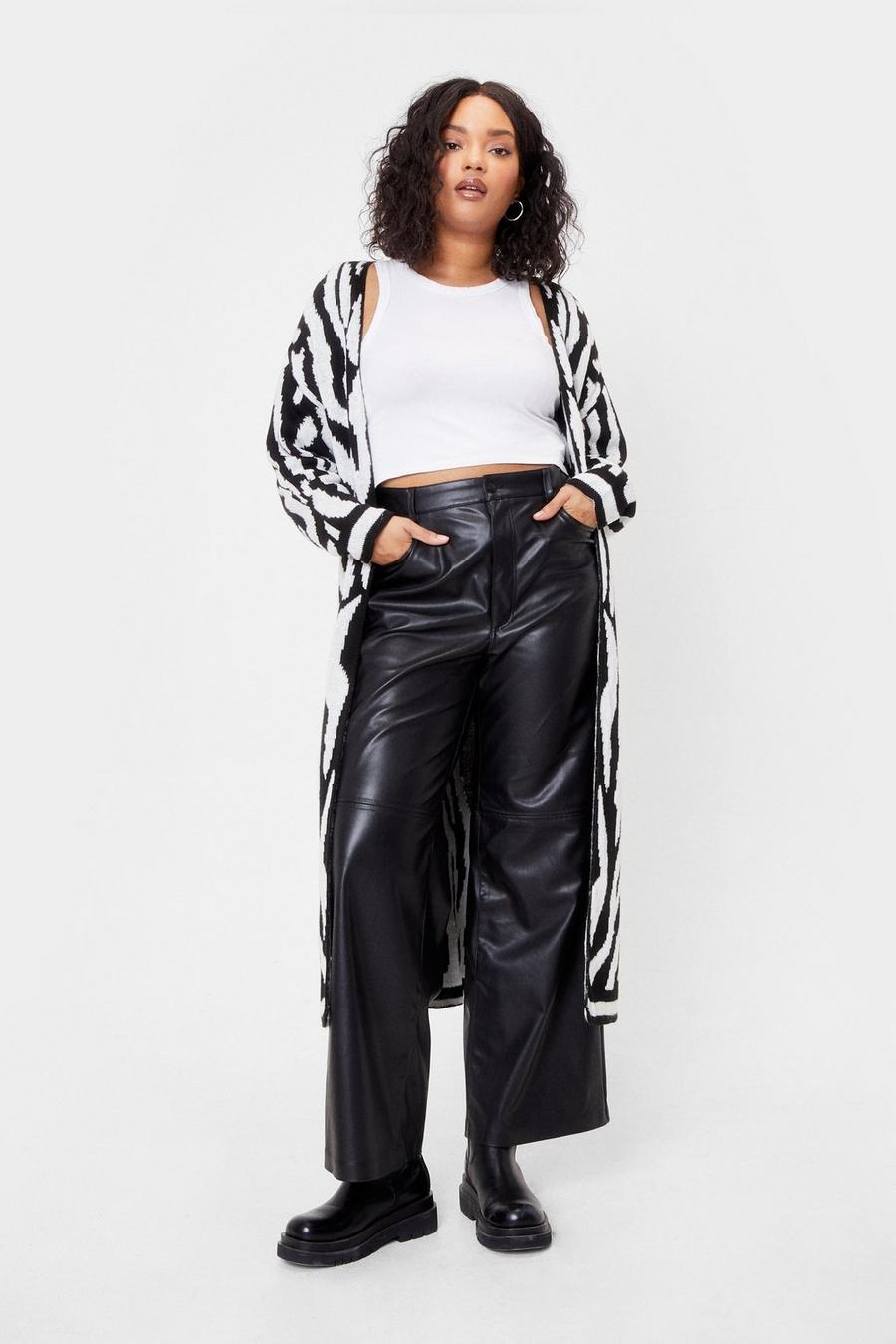 Plus Size Zebra Print Longline Knitted Cardigan