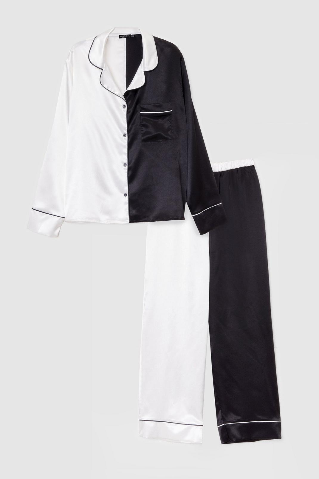 Black Plus Size Two Tone Satin Pyjama Set image number 1