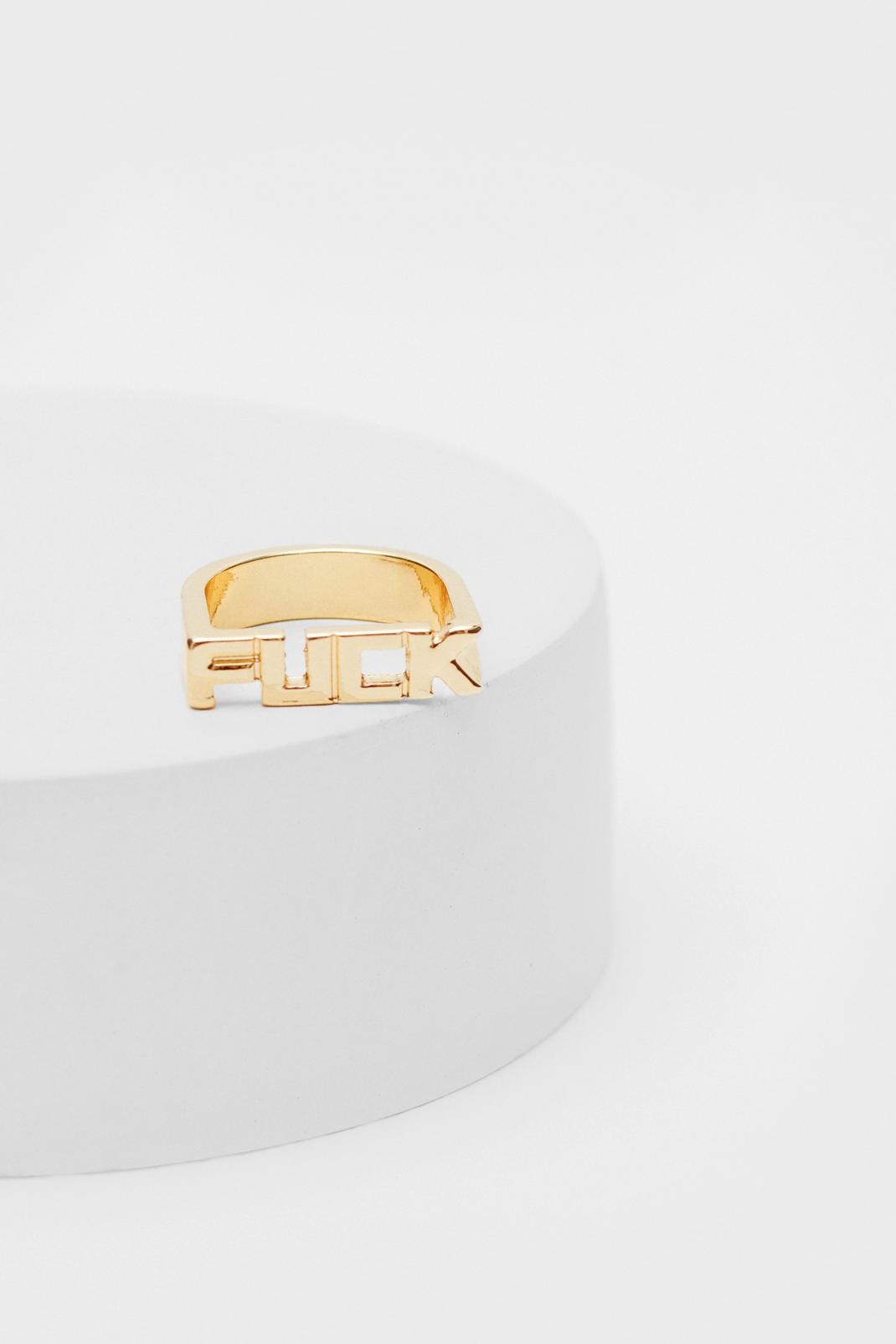 Gold Fuck Graphic Chunky Ring image number 1