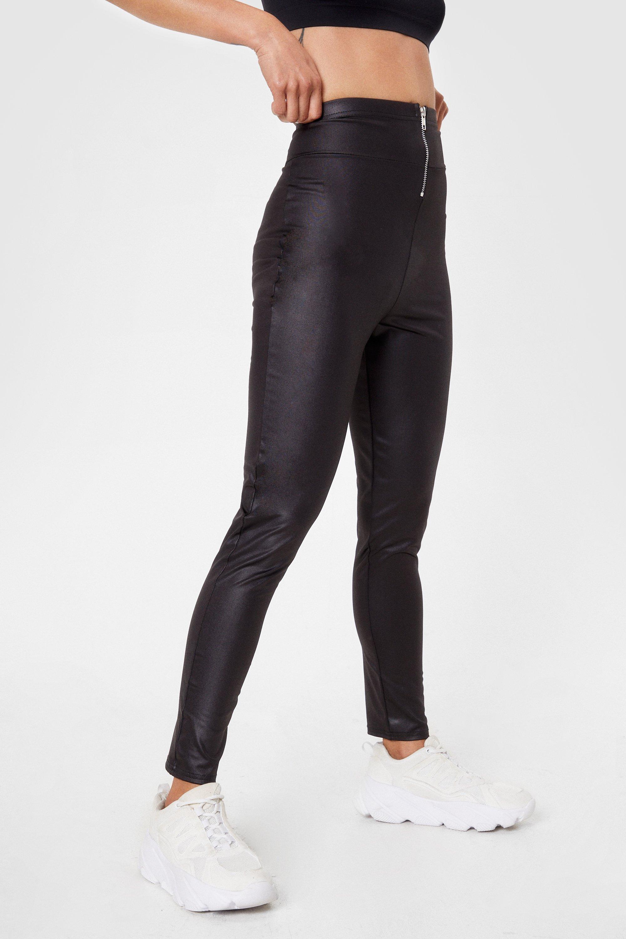 Petite Faux Leather Zip Leggings