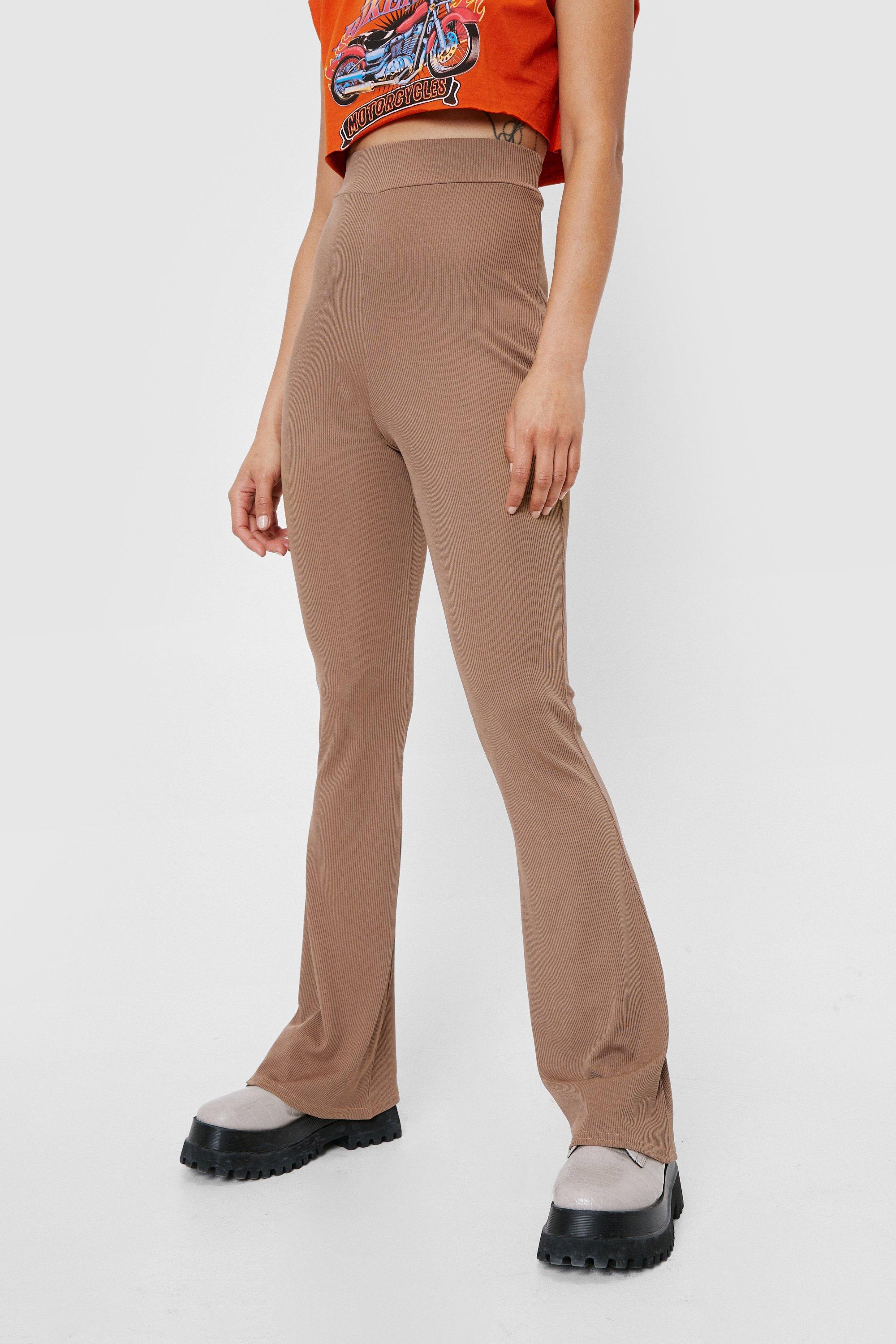 Petite Ribbed High Waisted Flare Pants
