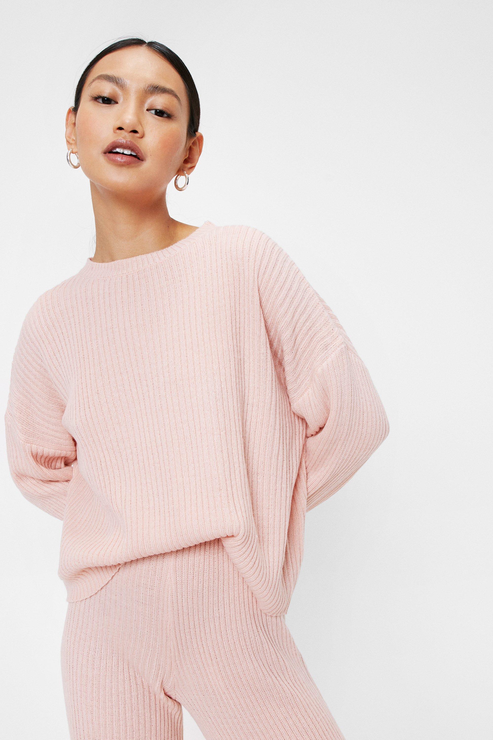 Petite Pink Ribbed Crew Neck Jumper