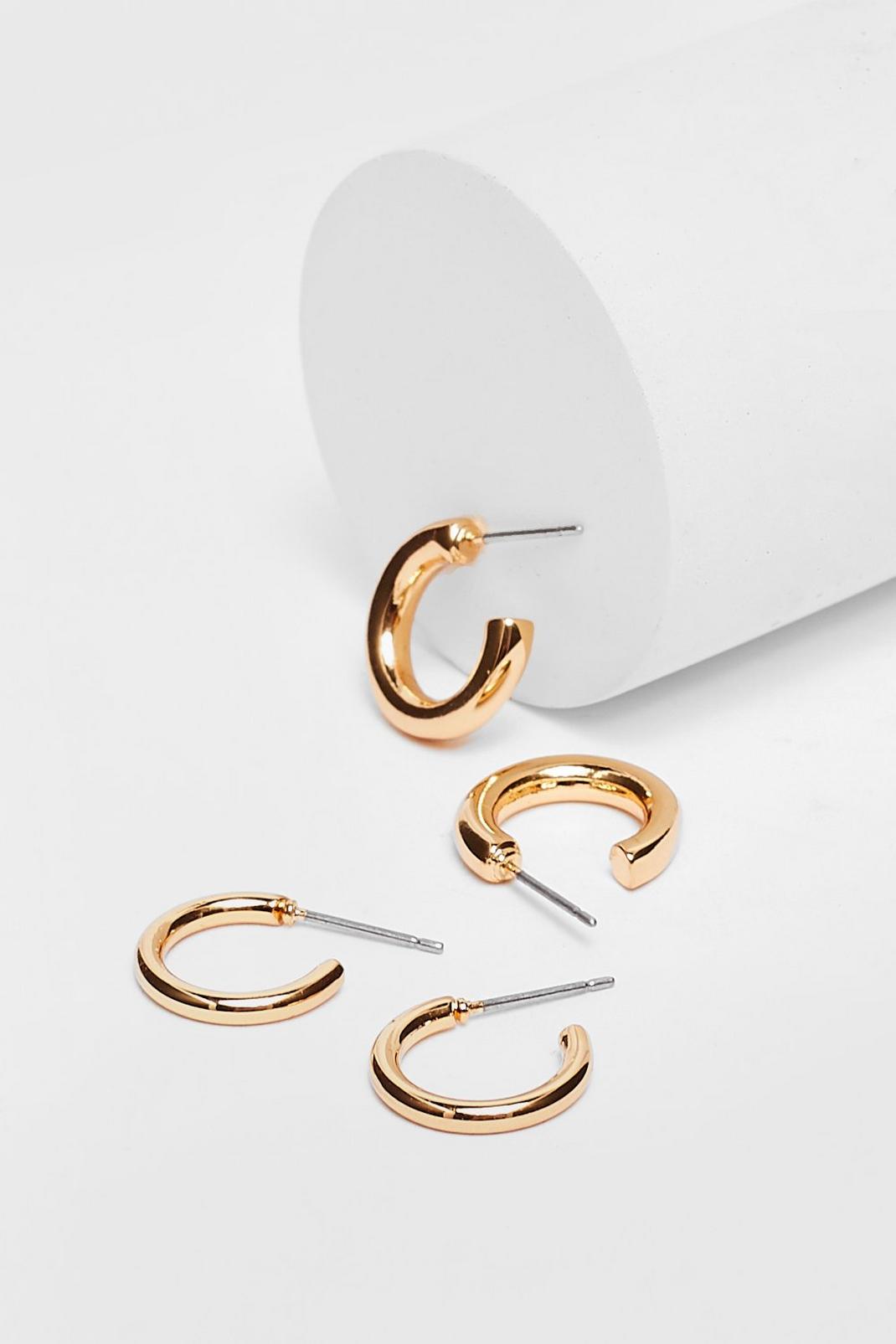 Gold Plated Small Hoop Earrings 2-Pc Set image number 1