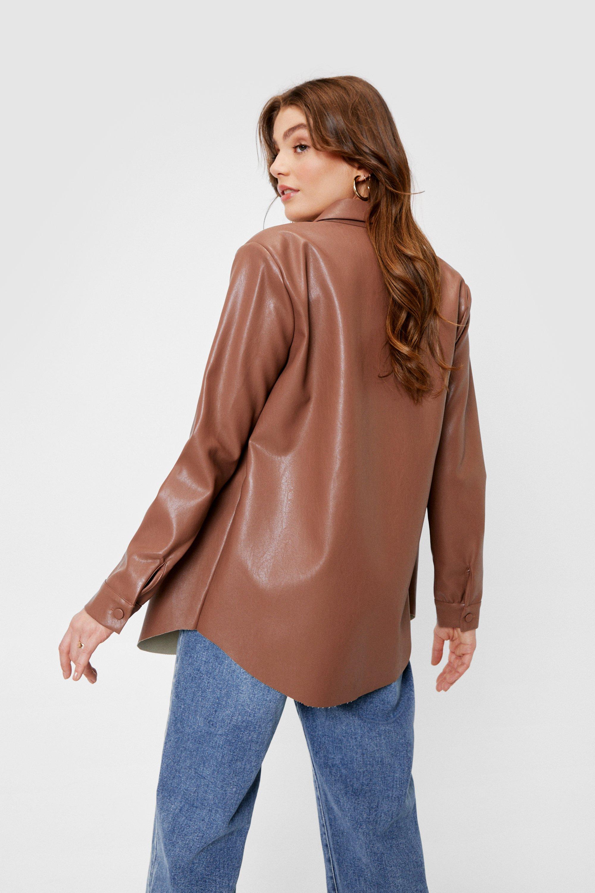 Faux Leather Oversized Shirt-Jacket