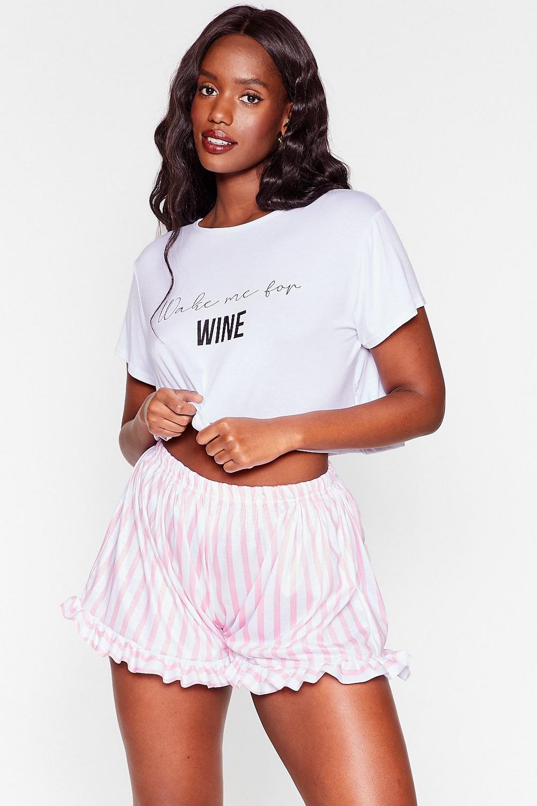 Grande Taille - Pyjama t-shirt & short à rayures Wake Me For Wine, White image number 1
