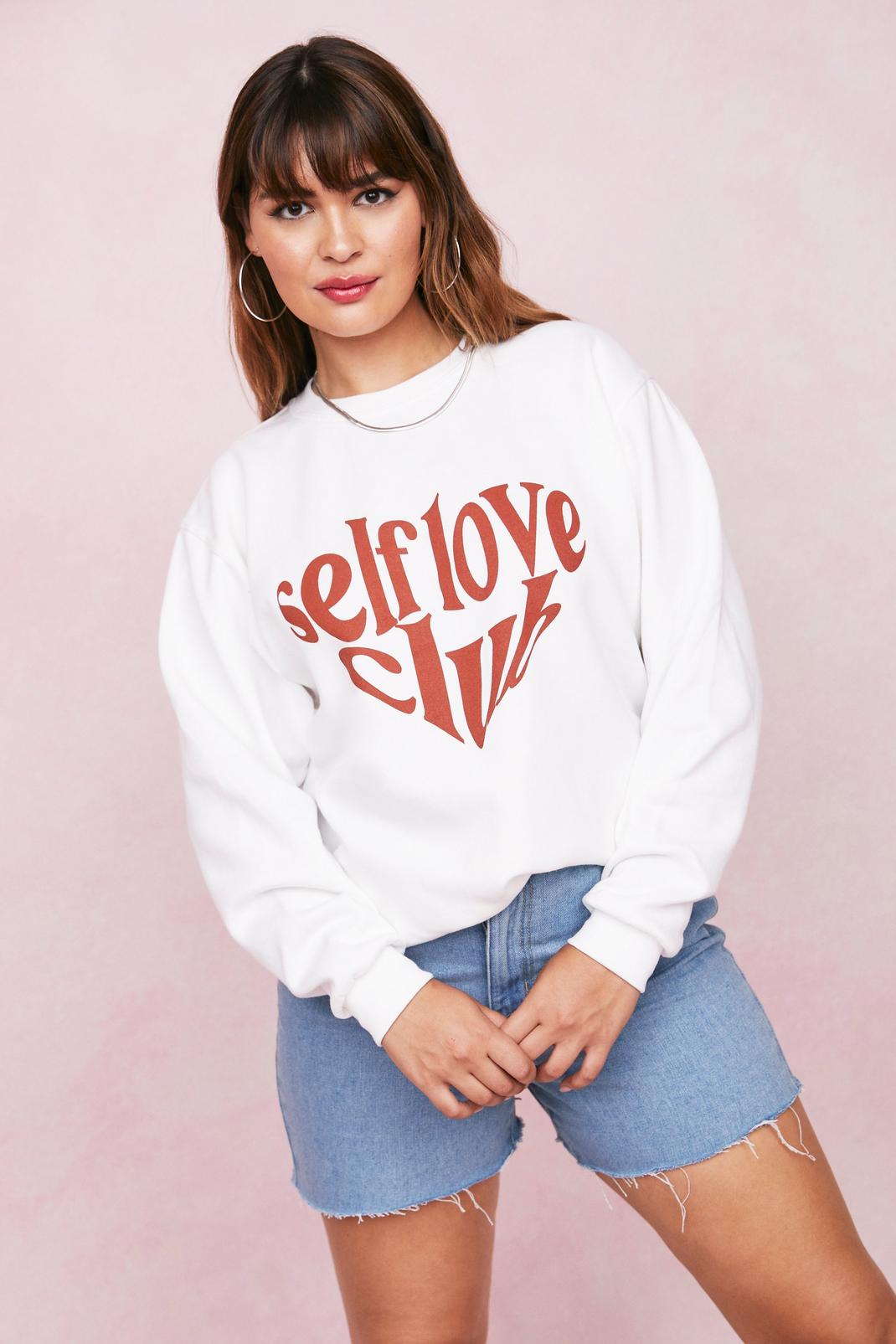 White Self Love Club Oversized Graphic Sweatshirt image number 1