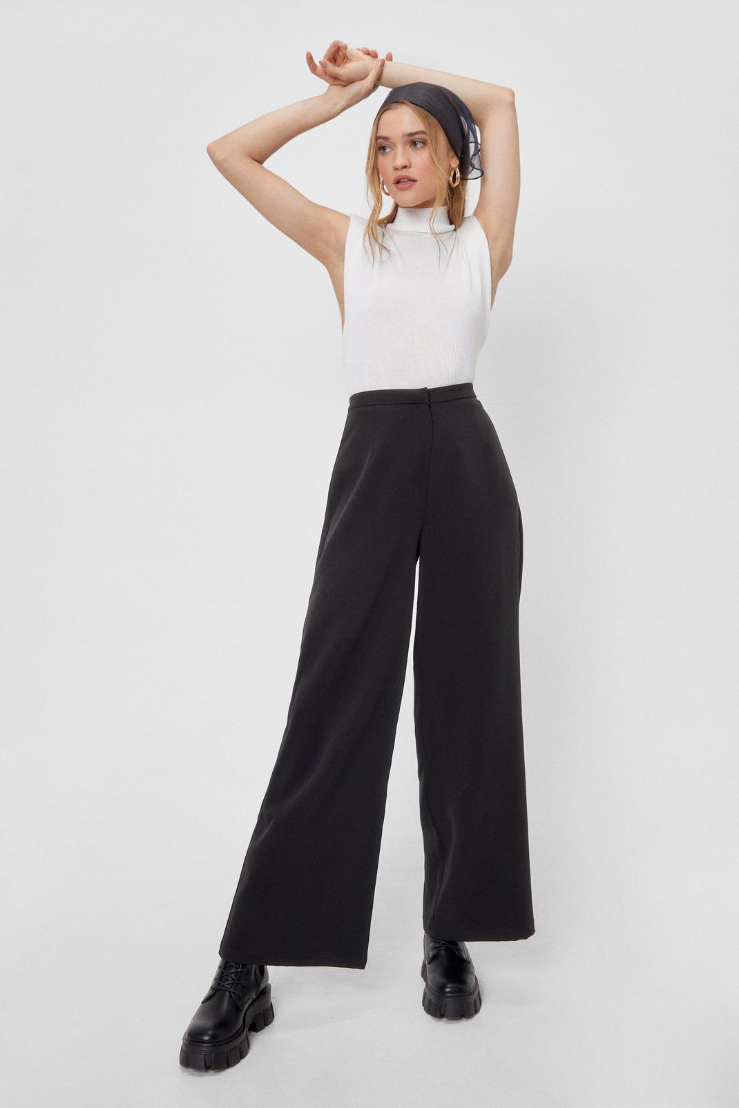 Black Tailored Wide Leg Suit Trousers image number 1
