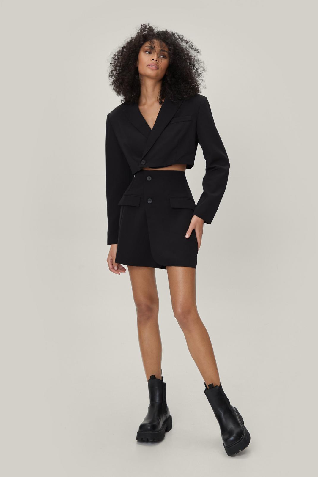 Black Asymmetric Tailored Wrap Mini Skirt image number 1