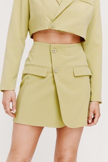 Asymmetric Tailored Wrap Mini Skirt olive
