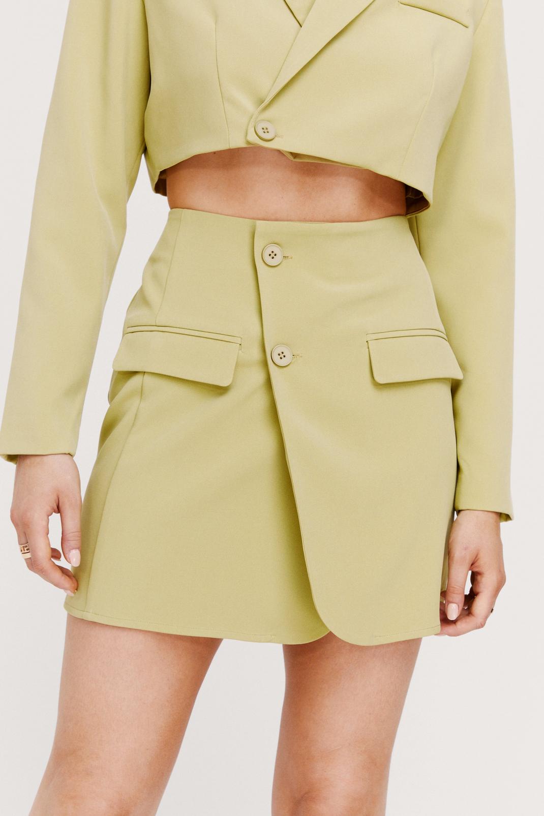 Olive Asymmetric Tailored Wrap Mini Skirt image number 1