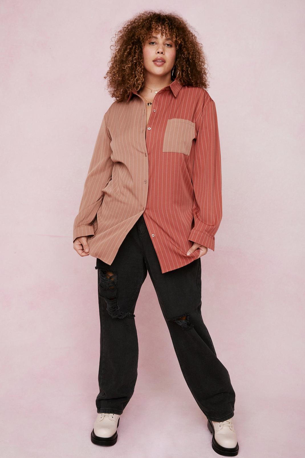 Plus Size Striped Oversized Two Tone Shirt image number 1