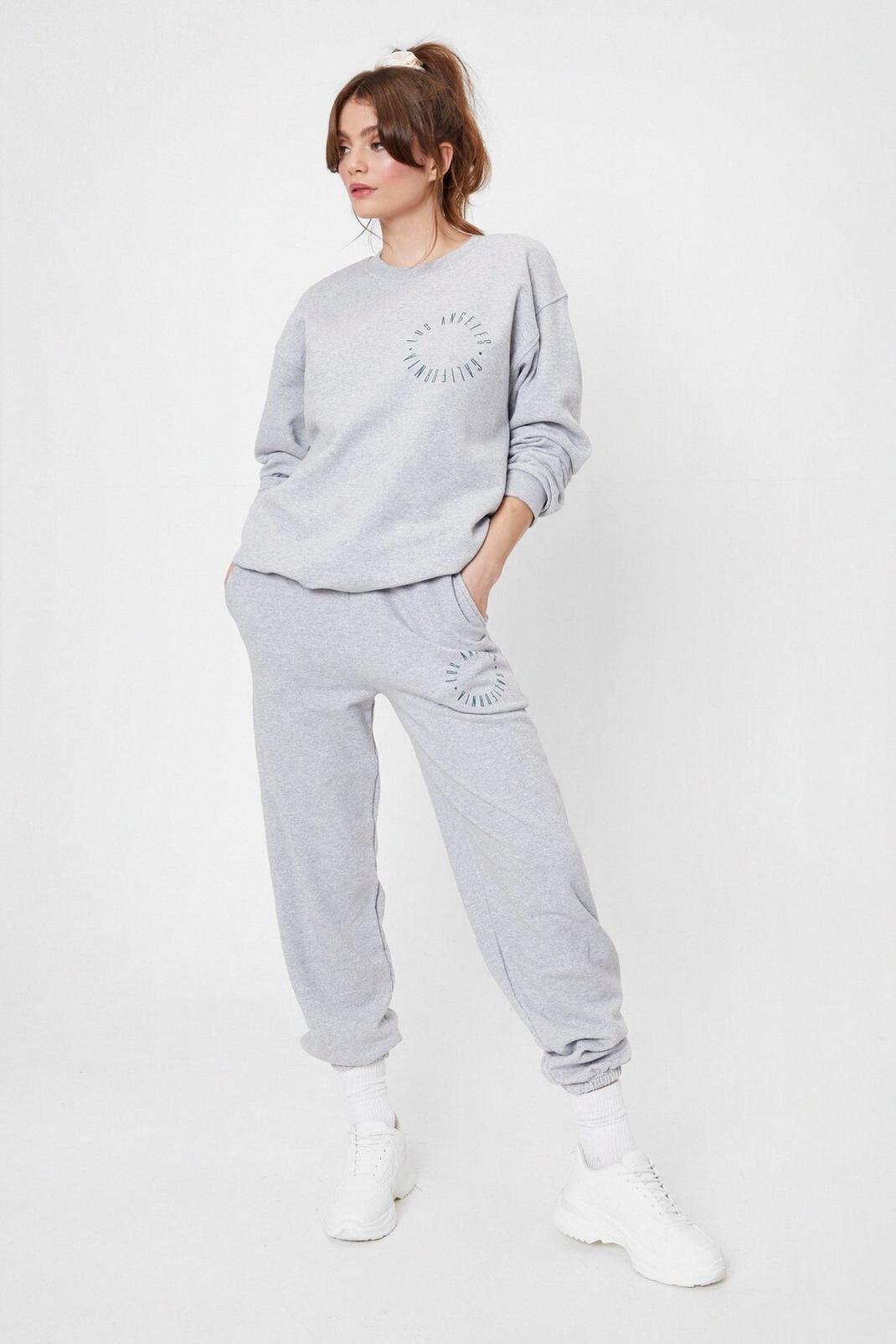 Grey marl Loss Angeles Graphic High Waisted Sweatpants image number 1