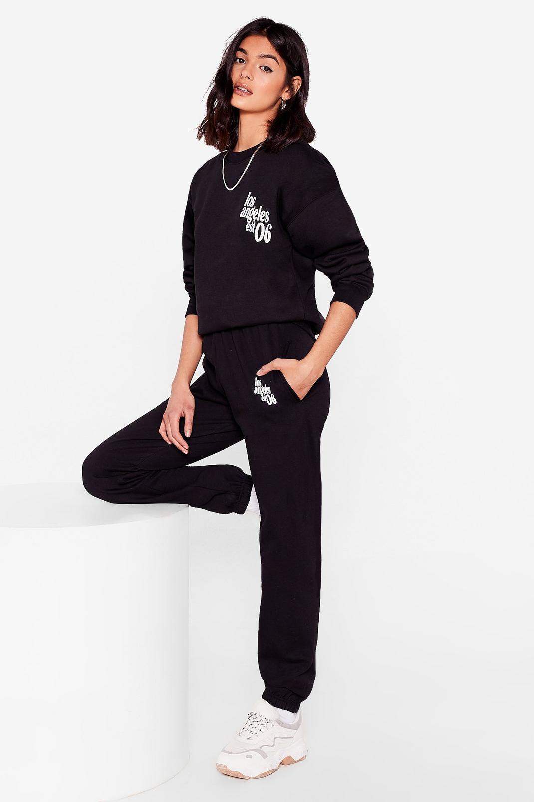 Black Welcome to California Oversized Graphic Tracksuit Pants image number 1