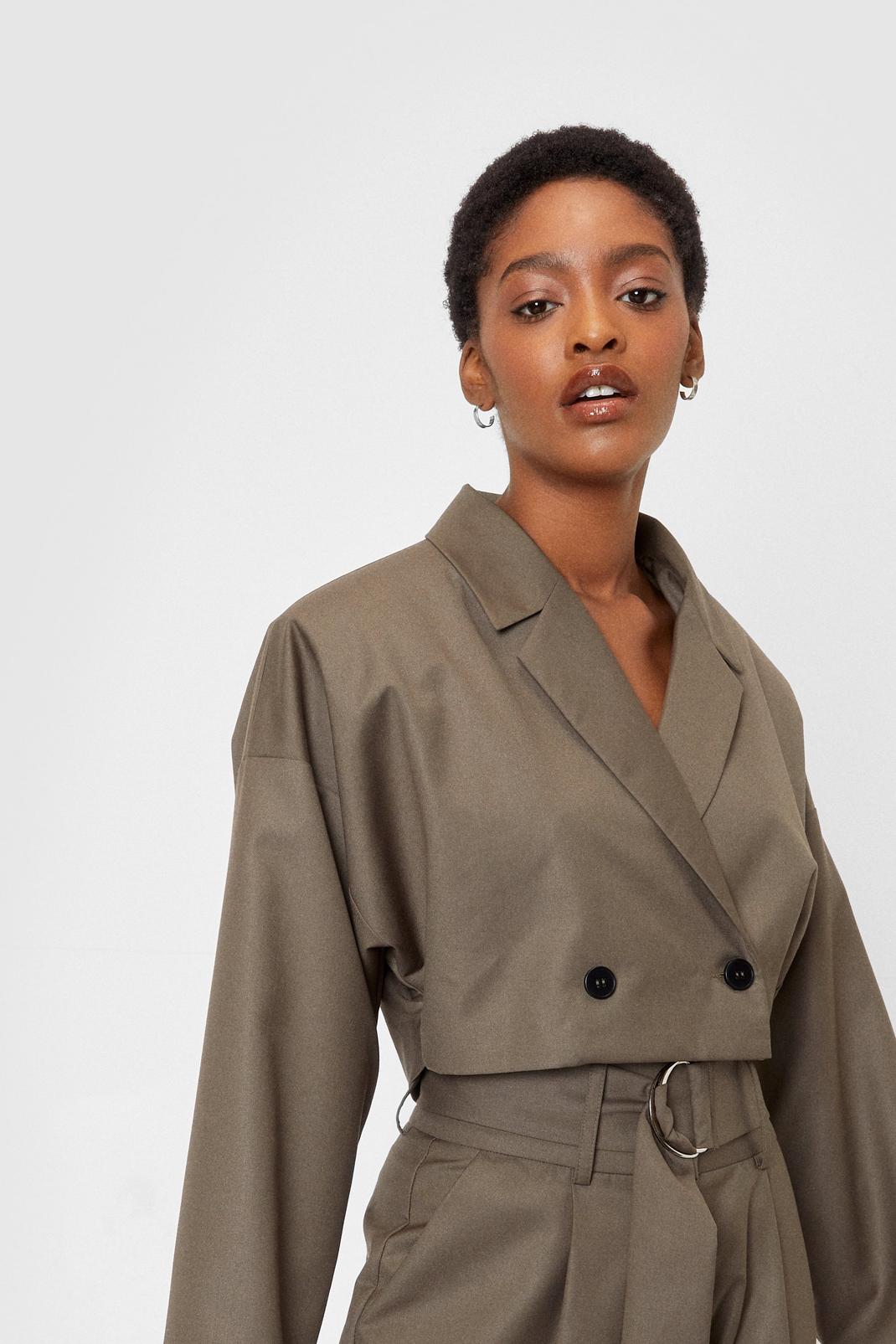 Padded Shoulder Double Breasted Cropped Blazer | Nasty Gal