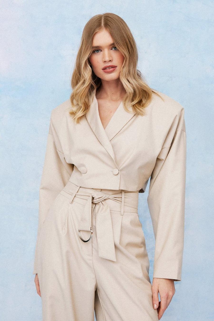Padded Shoulder Double Breasted Cropped Blazer