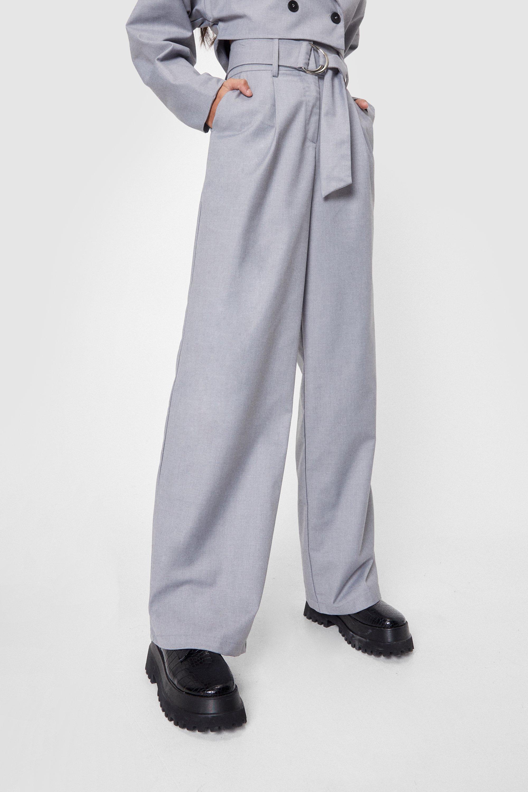 Belted High Waisted Wide Leg Trousers