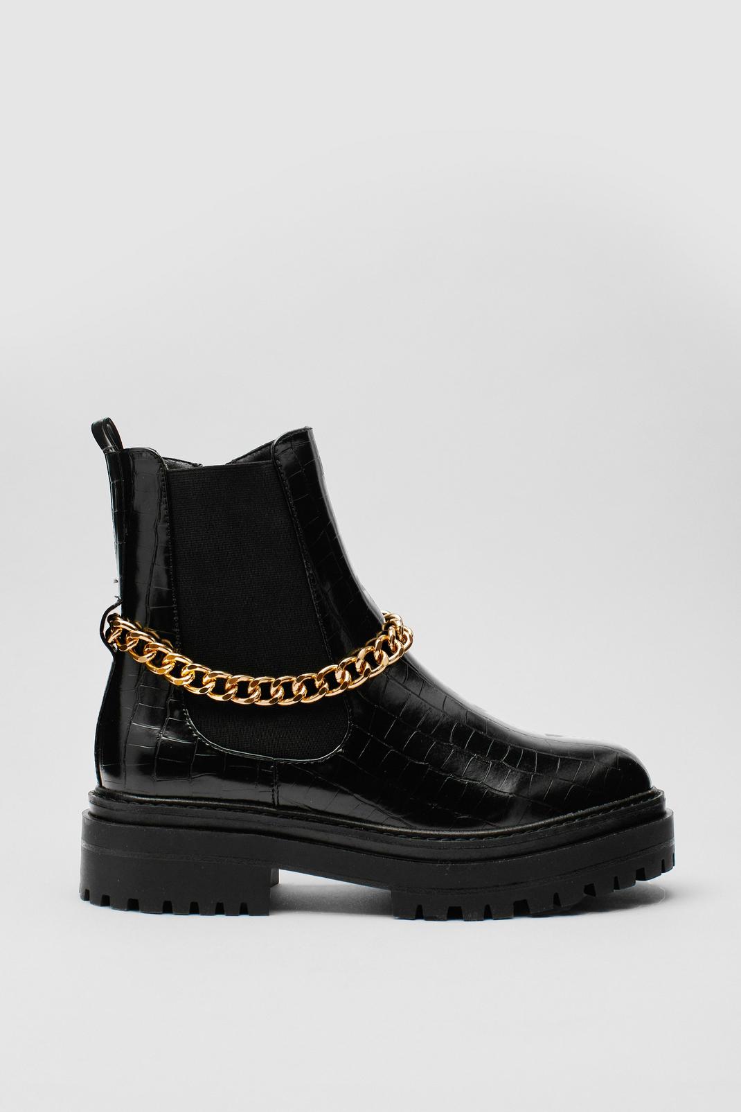 Black Chain Croc Embossed Chelsea Boots image number 1