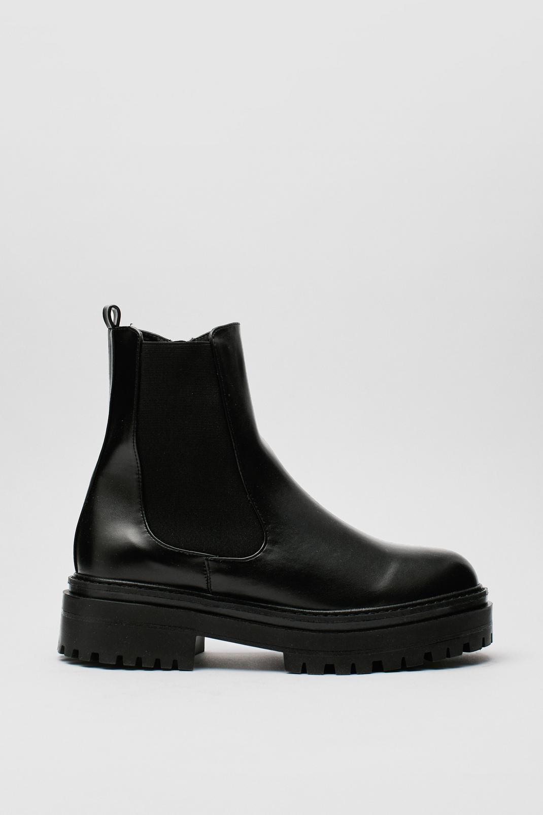 Black Chunky Platform Faux Leather Chelsea Boots image number 1